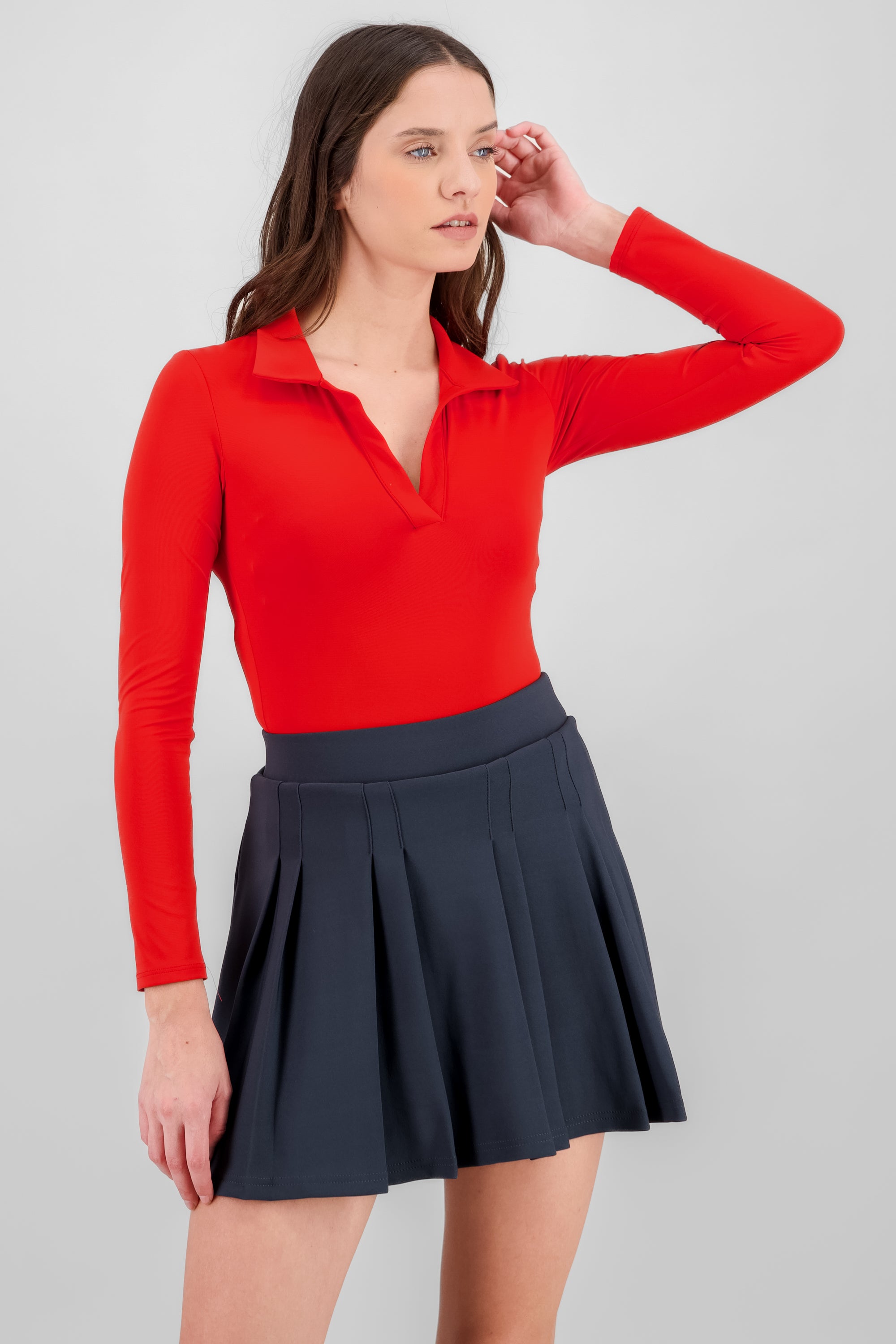 Body manga larga cuello polo ROJO
