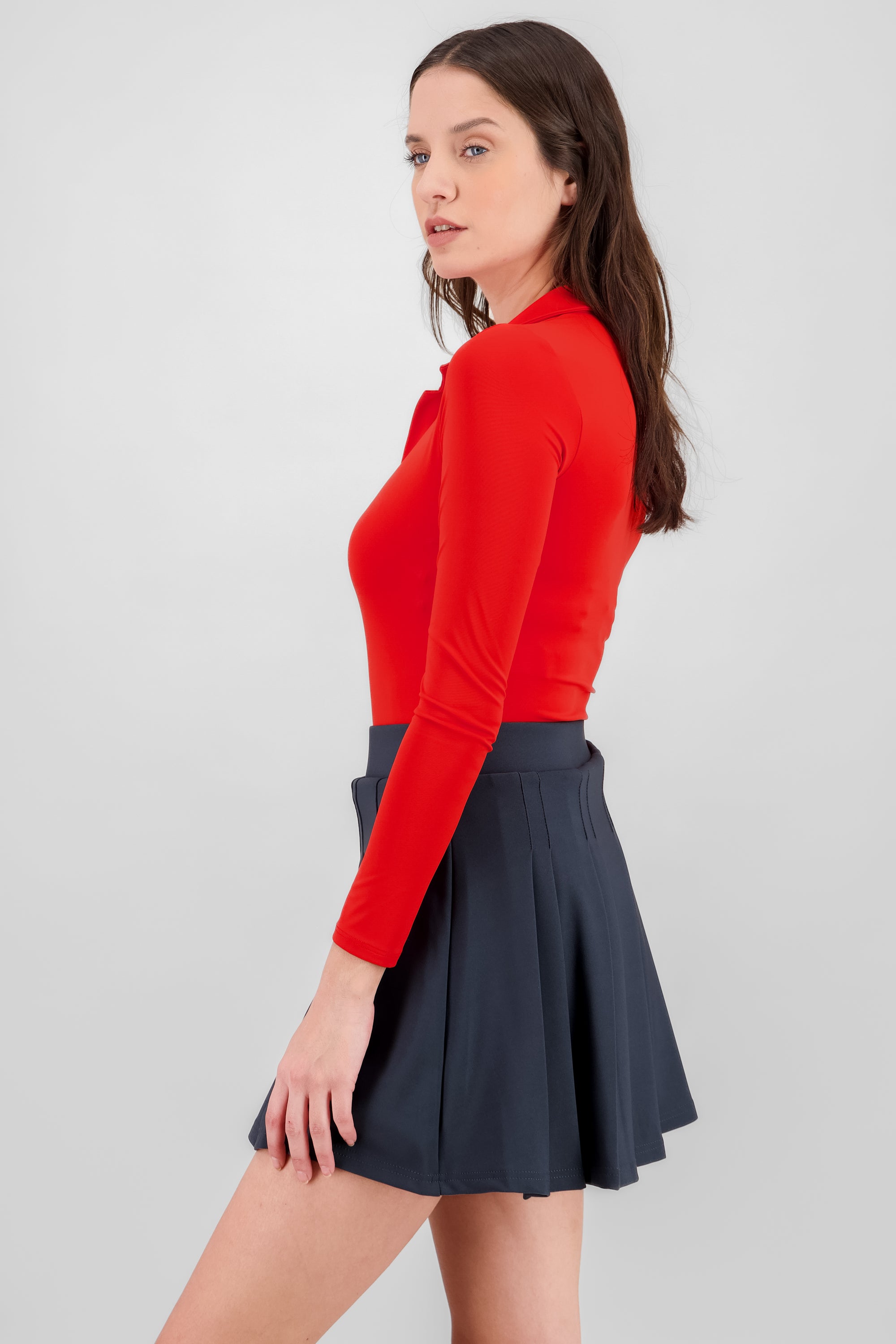 Body manga larga cuello polo ROJO
