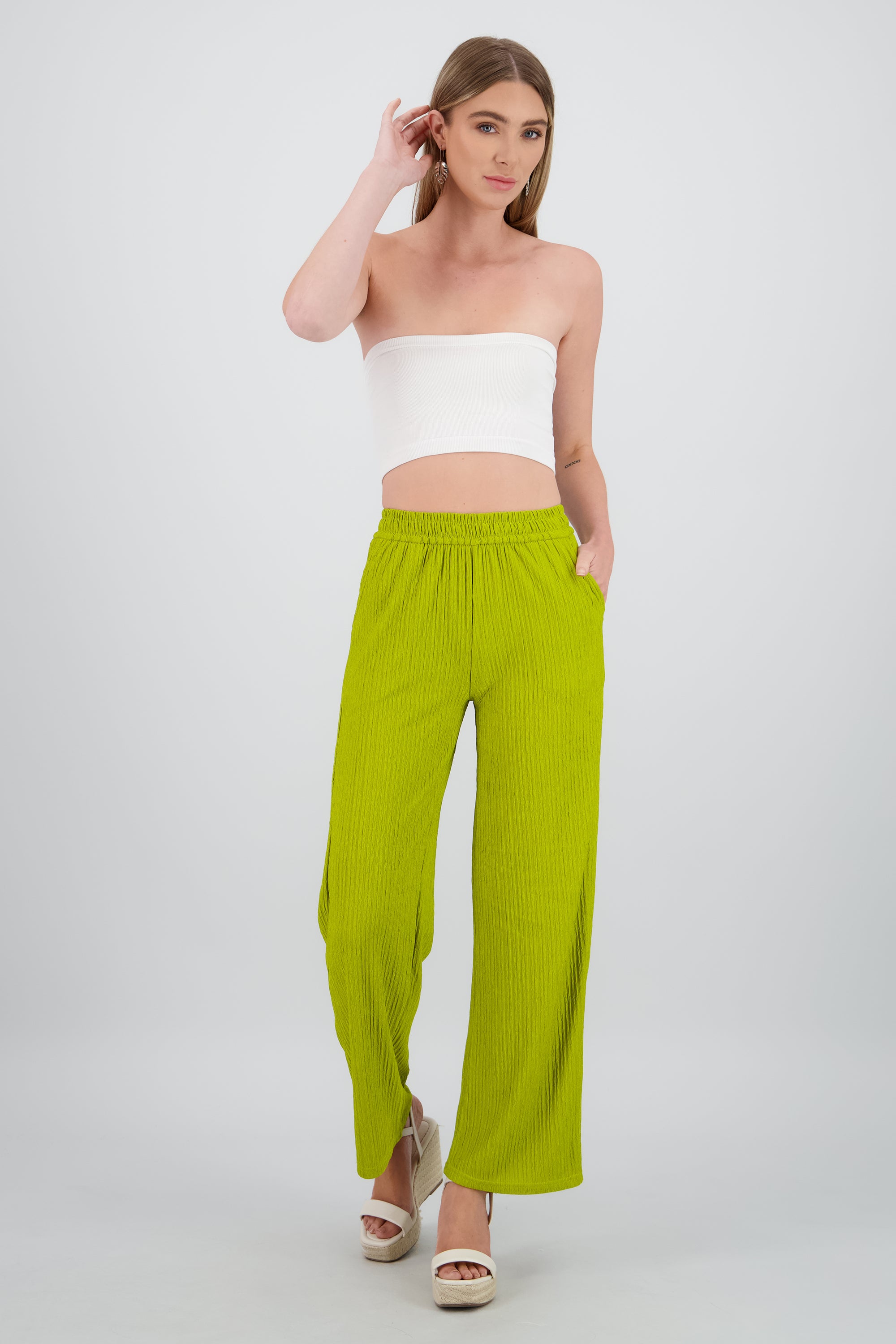 Pantalón wide textura bandana VERDE BRILLANTE