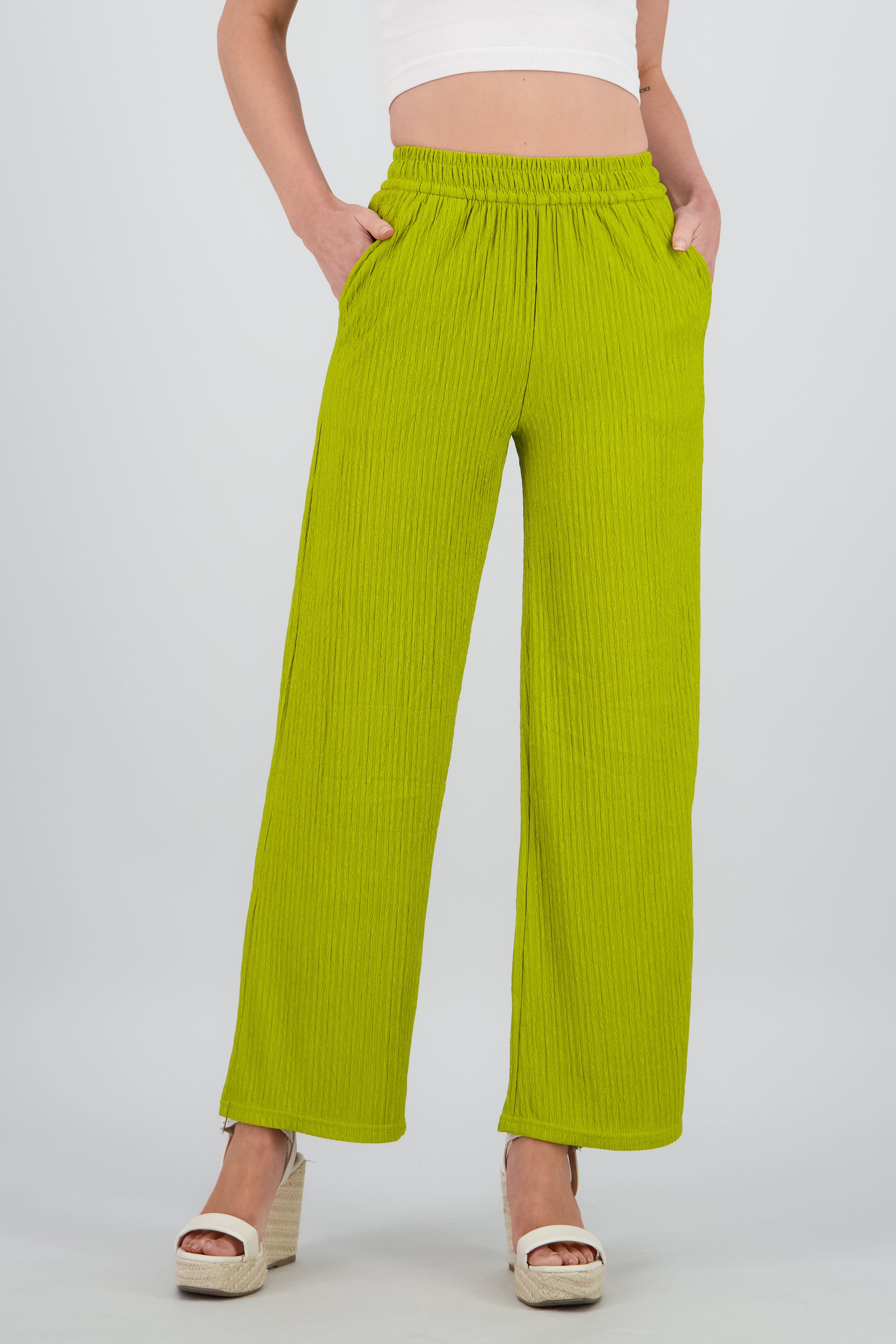 Pantalón wide textura bandana VERDE BRILLANTE