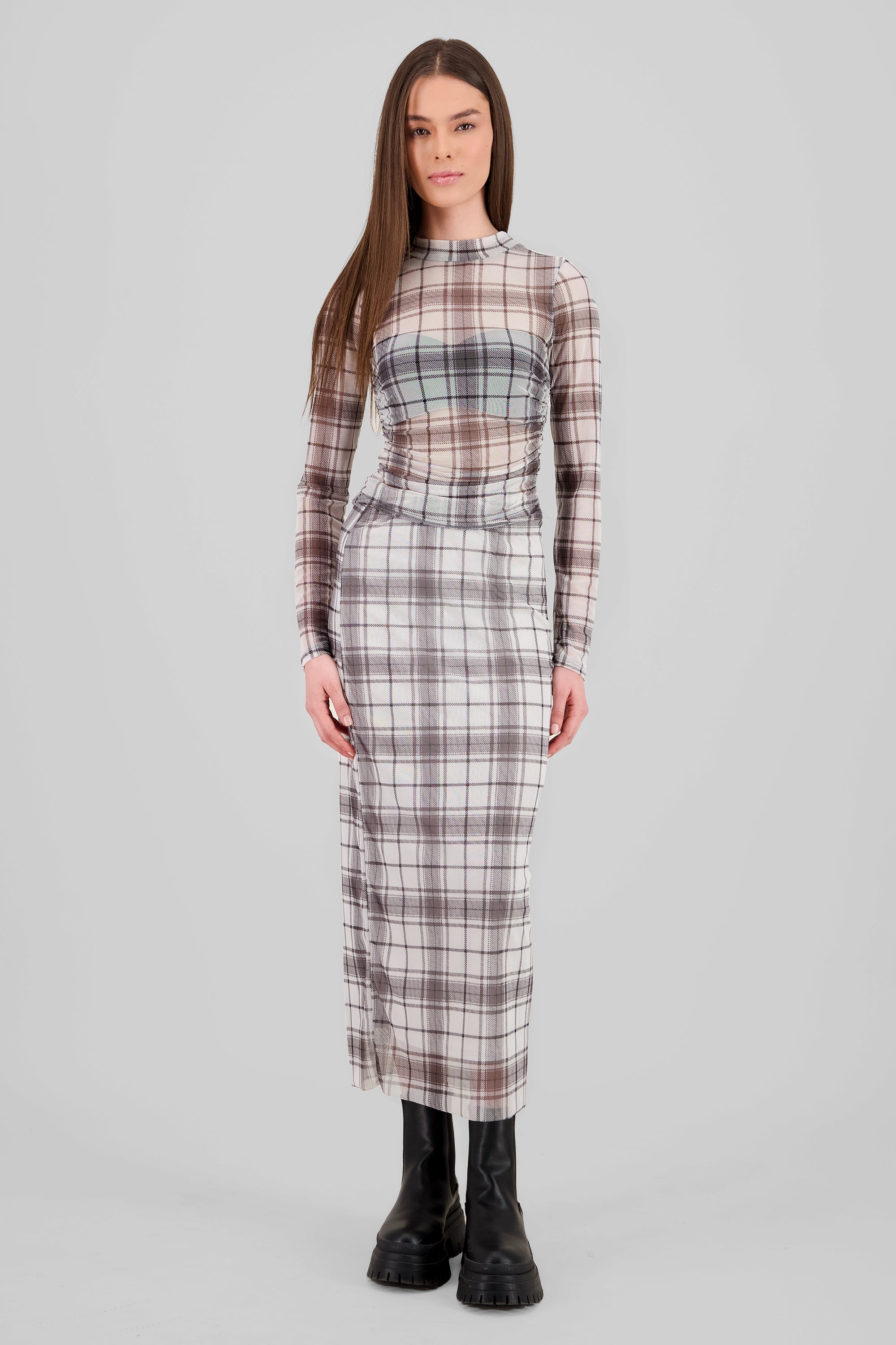 Falda midi mesh cuadros CREMA