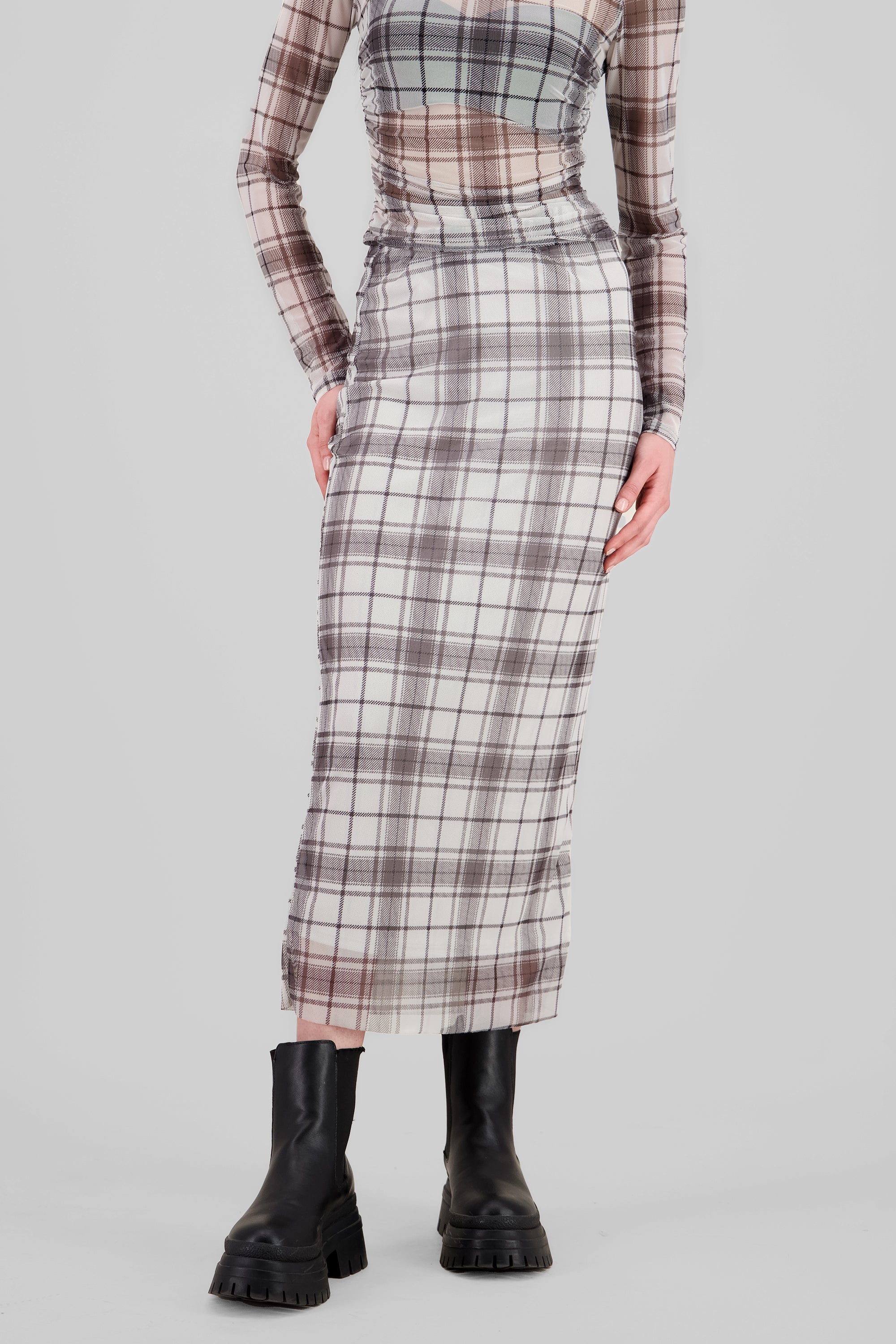 Falda midi mesh cuadros CREMA