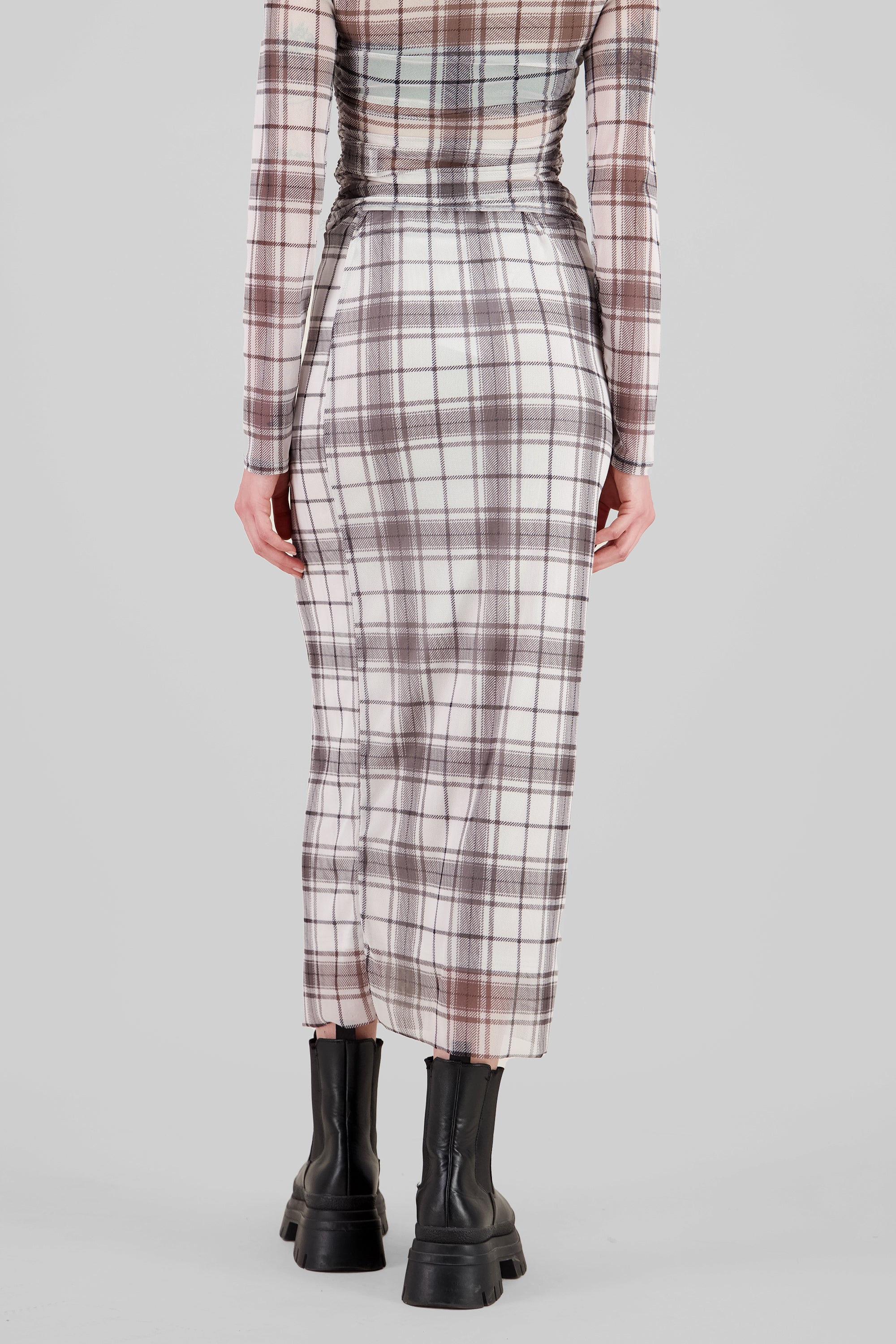 Falda midi mesh cuadros CREMA