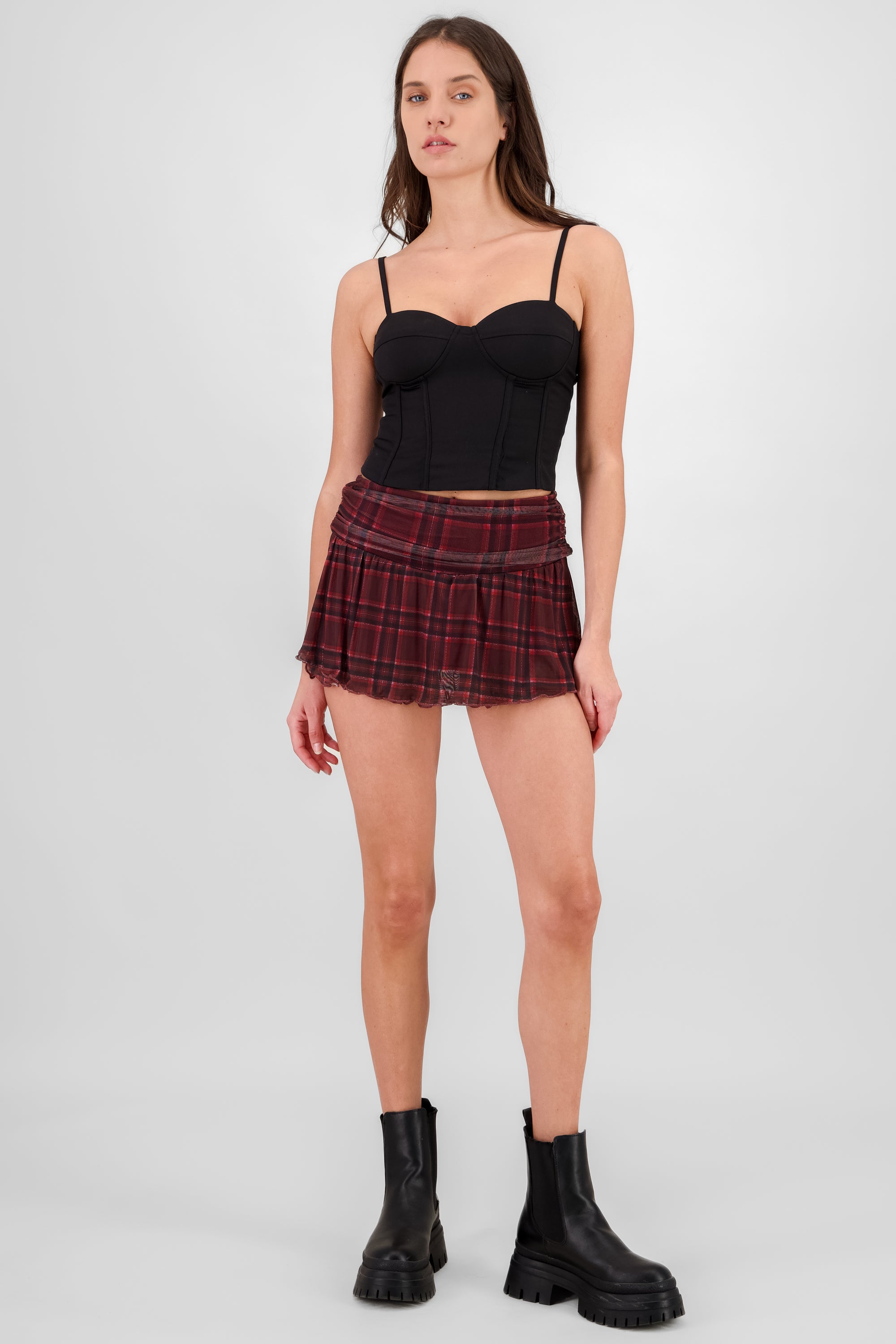 Falda mini olanes mesh cuadros VINO COMBO