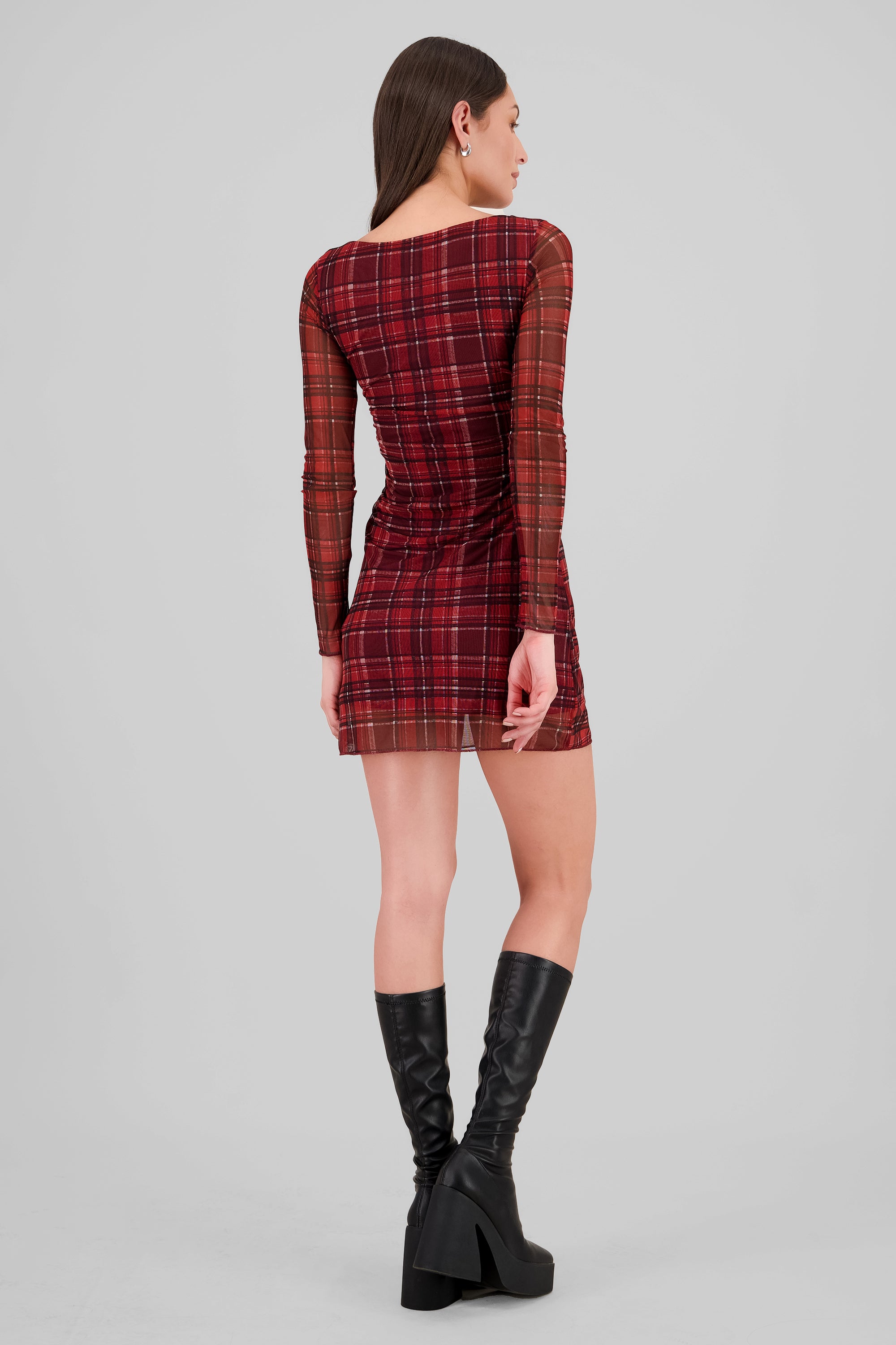 Vestido mini mesh cuadros VINO COMBO
