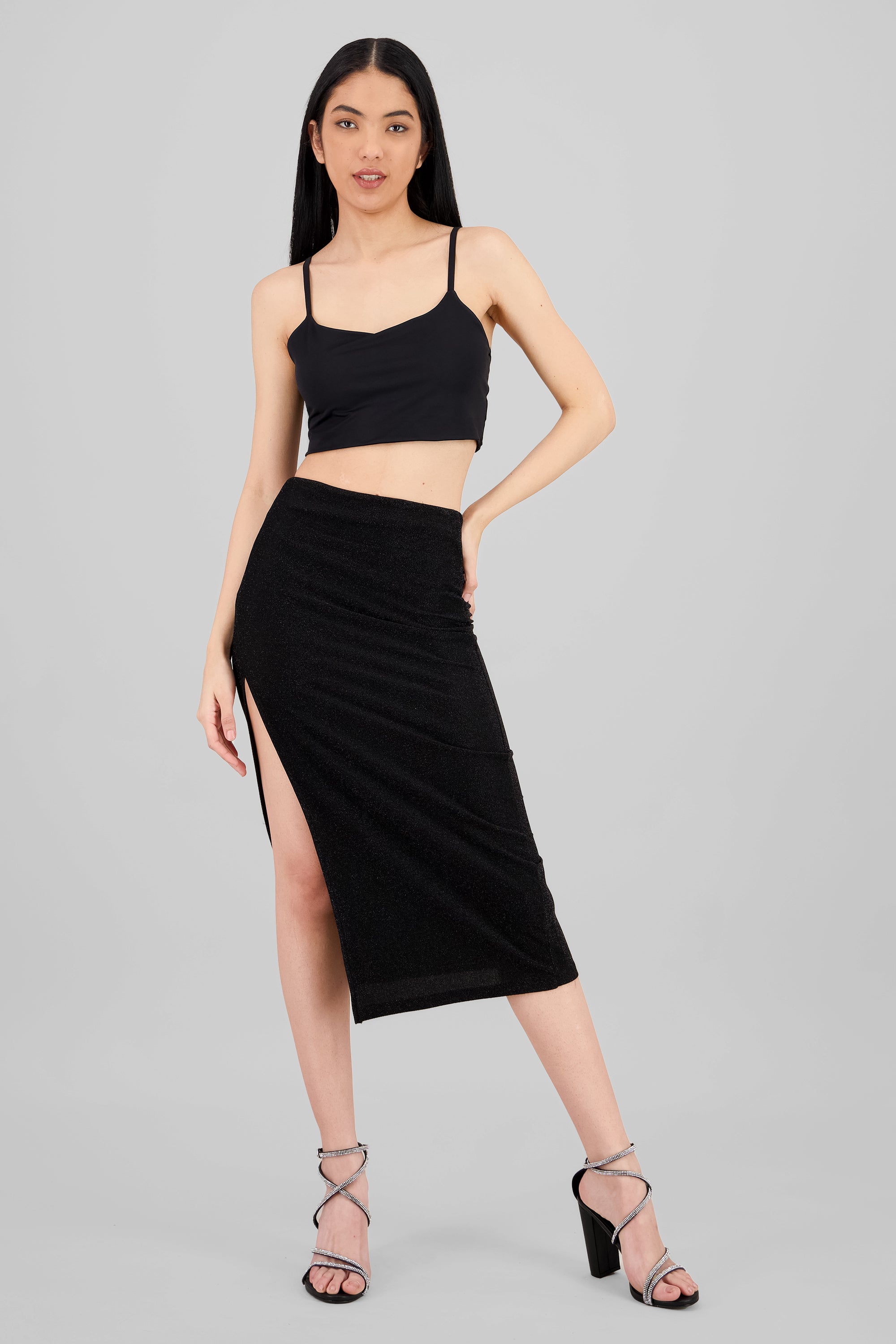 Falda midi con apertura en pierna NEGRO