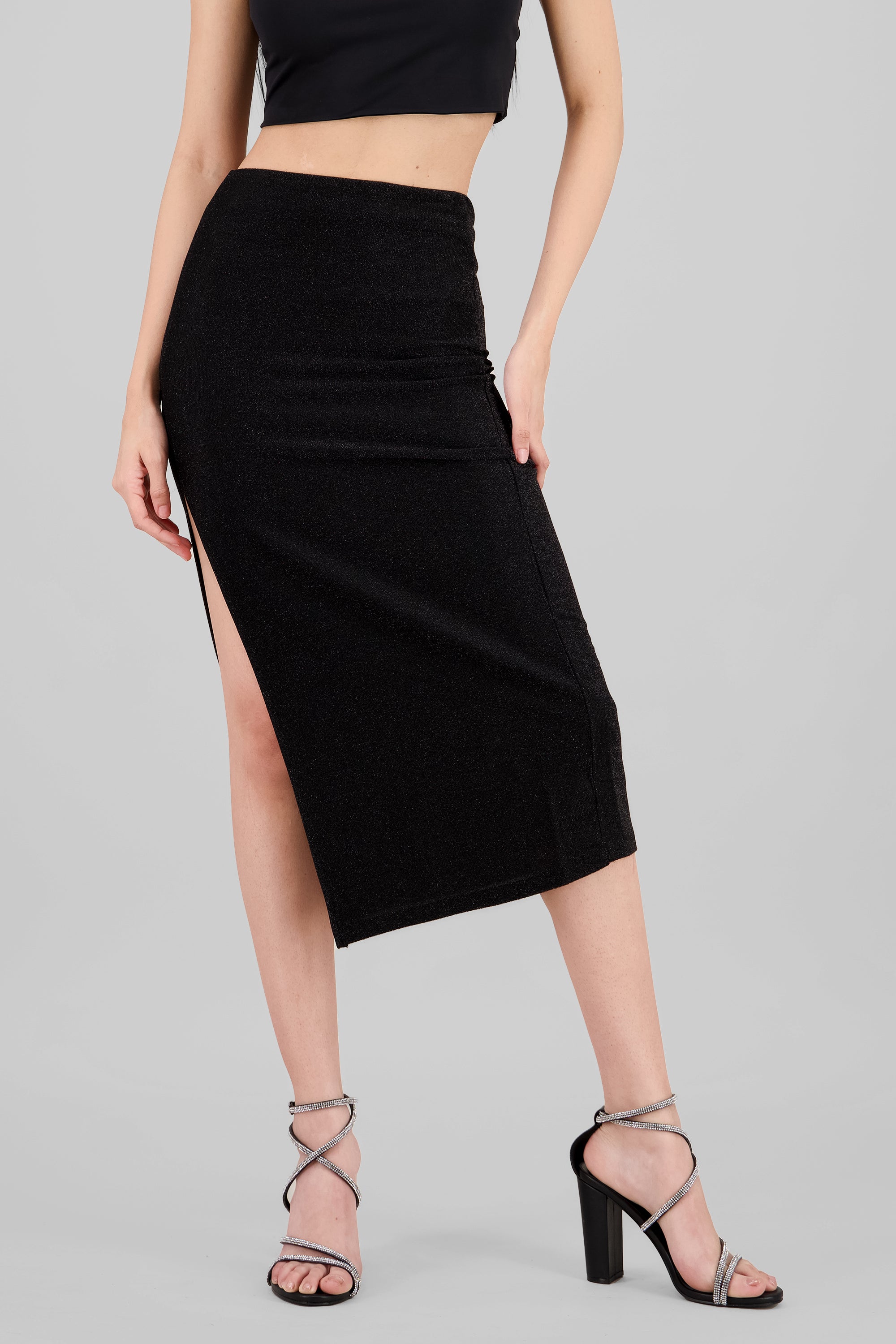 Falda midi con apertura en pierna NEGRO