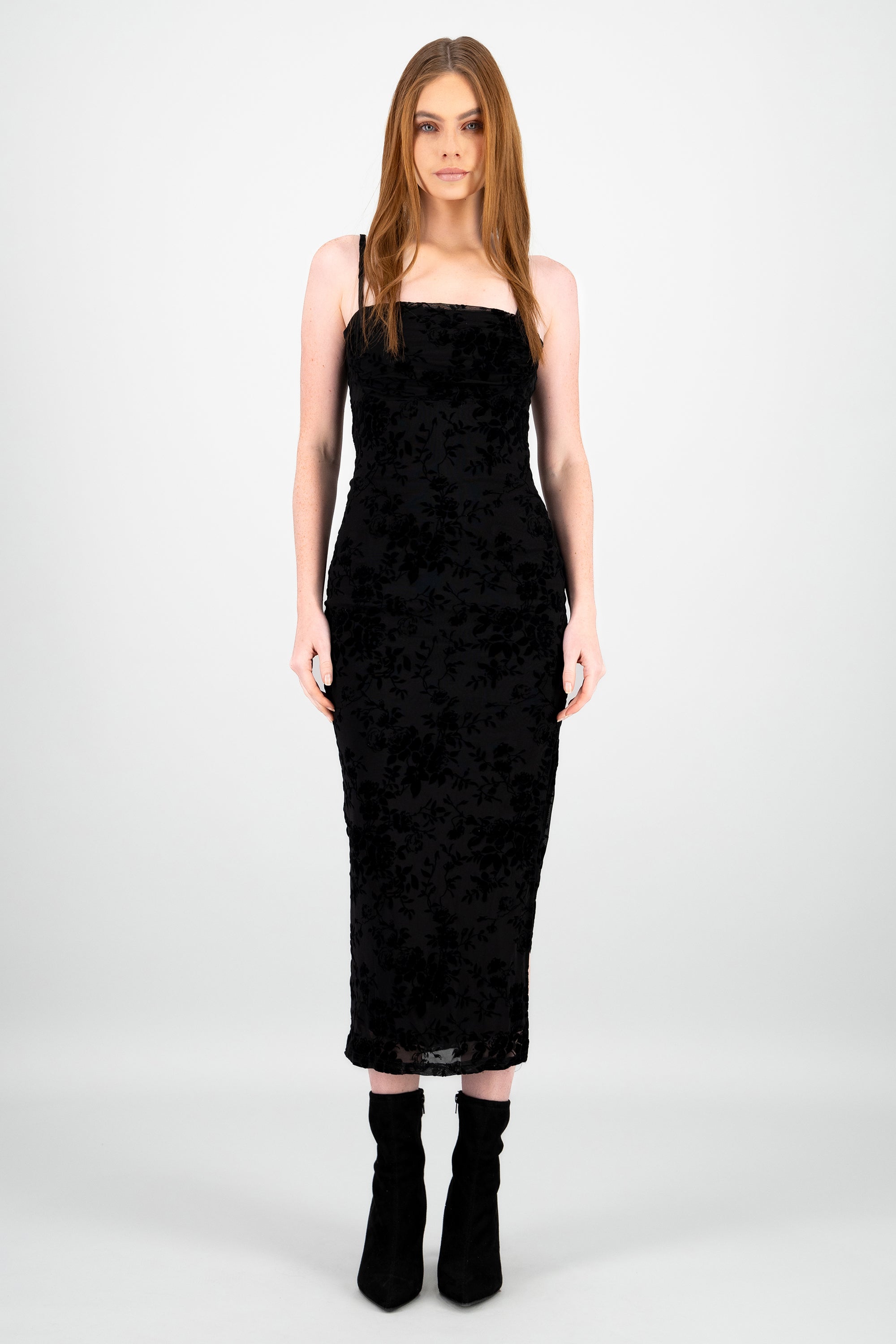Vestido midi mesh flock NEGRO