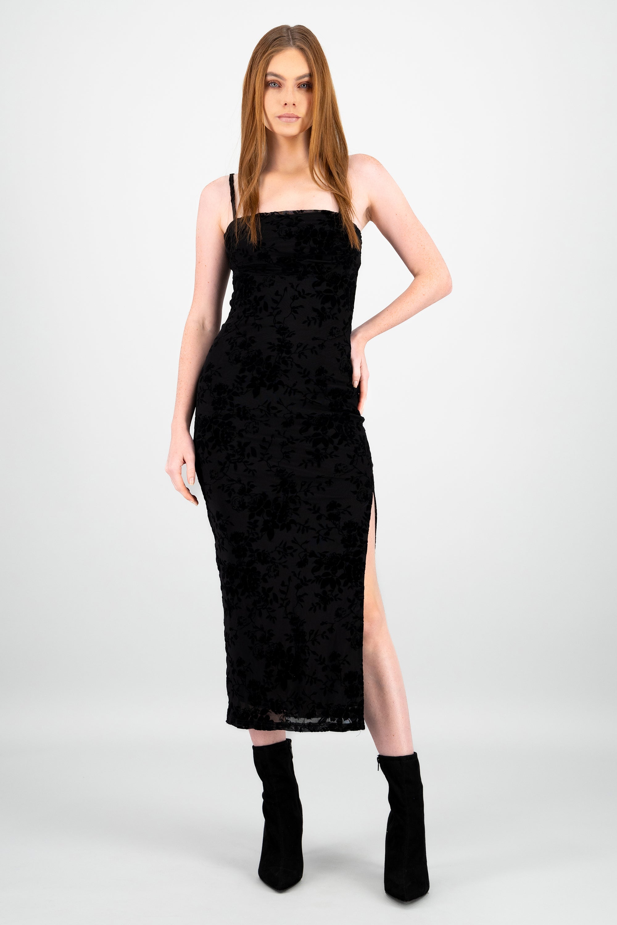 Vestido midi mesh flock NEGRO