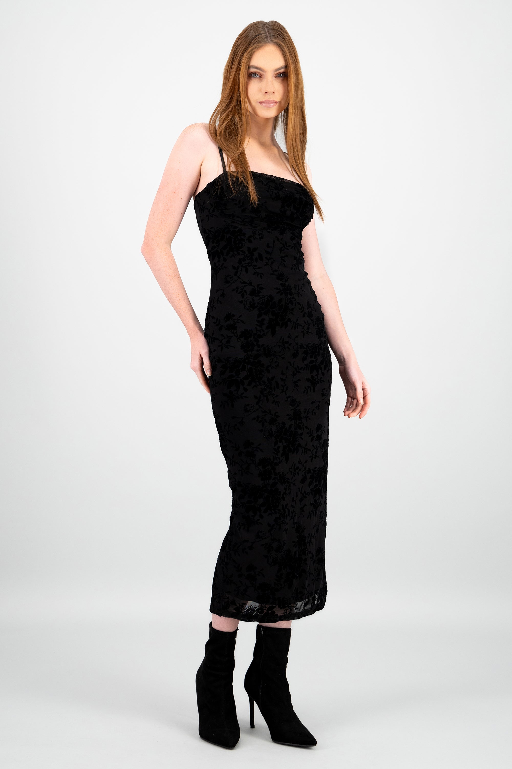Vestido midi mesh flock NEGRO