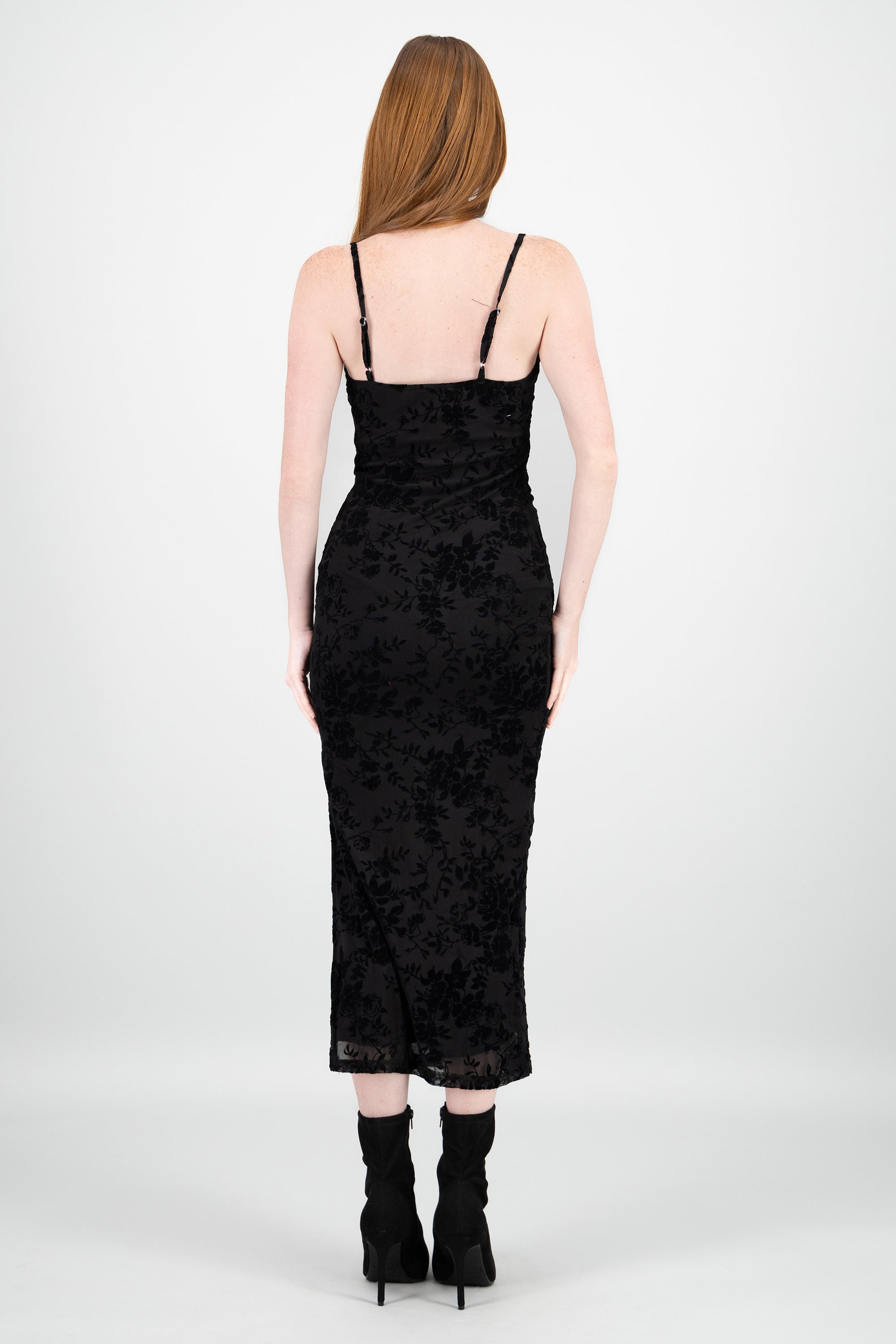 Vestido midi mesh flock NEGRO