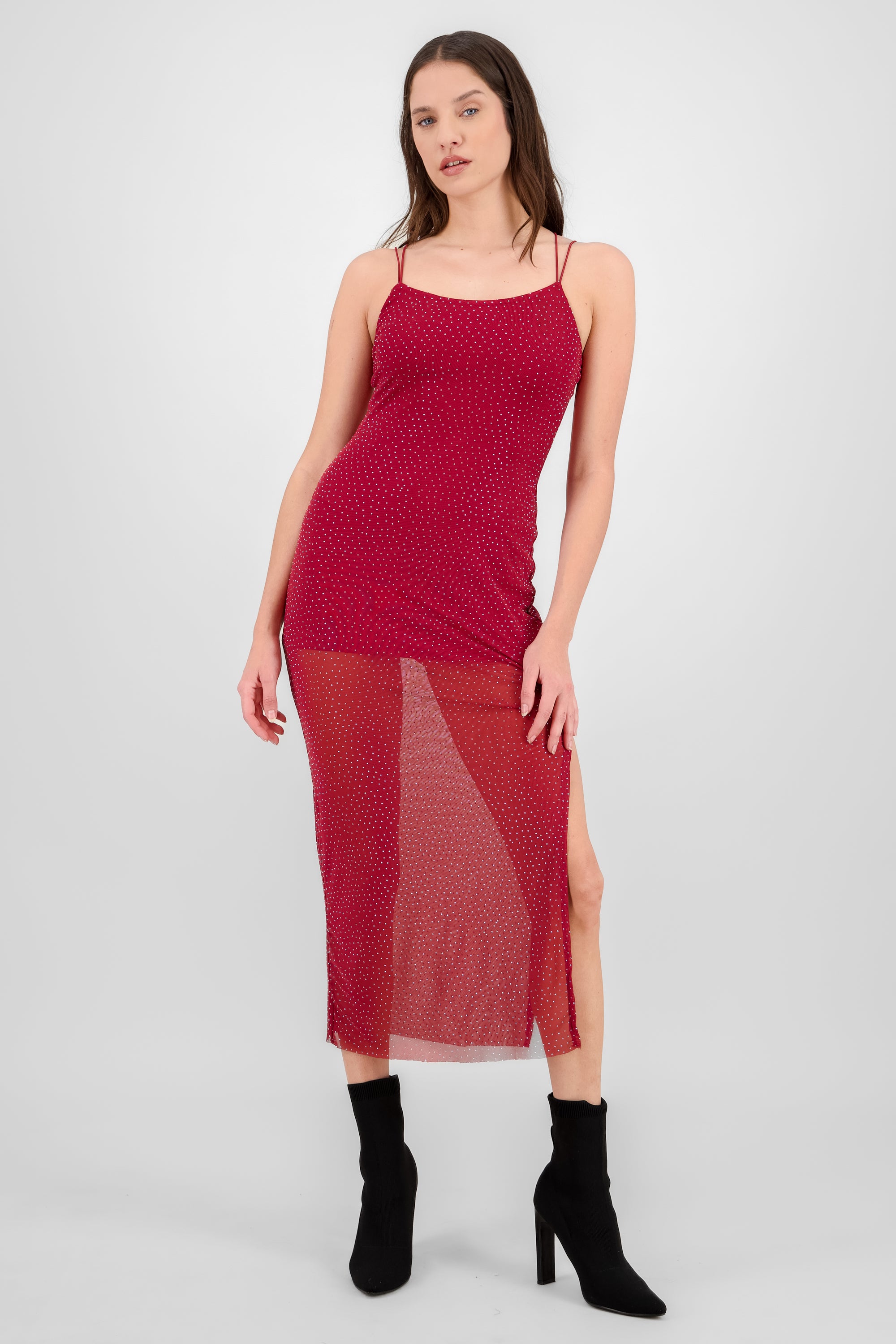 Maxi vestido brillos mesh ROJO