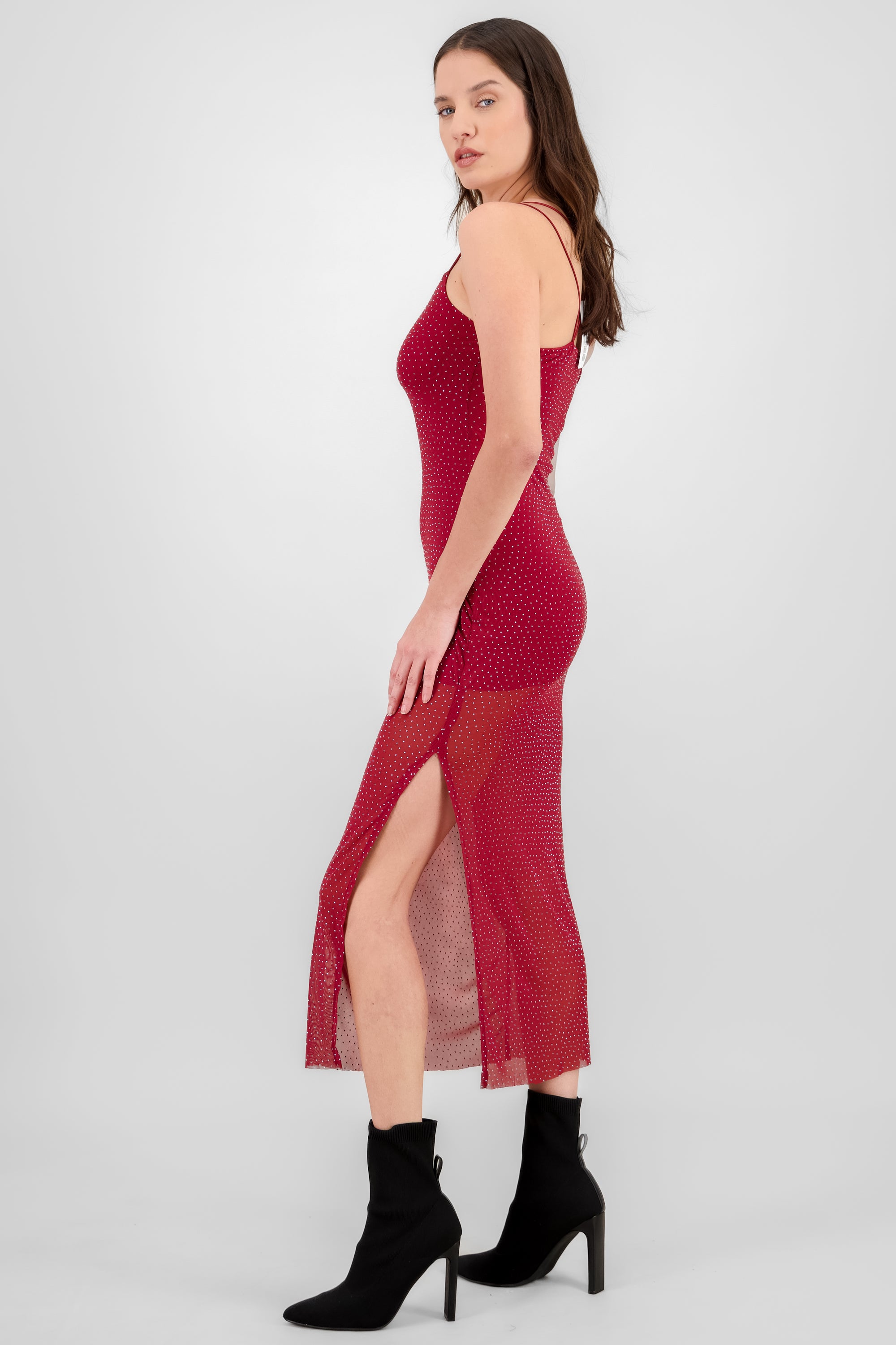 Maxi vestido brillos mesh ROJO
