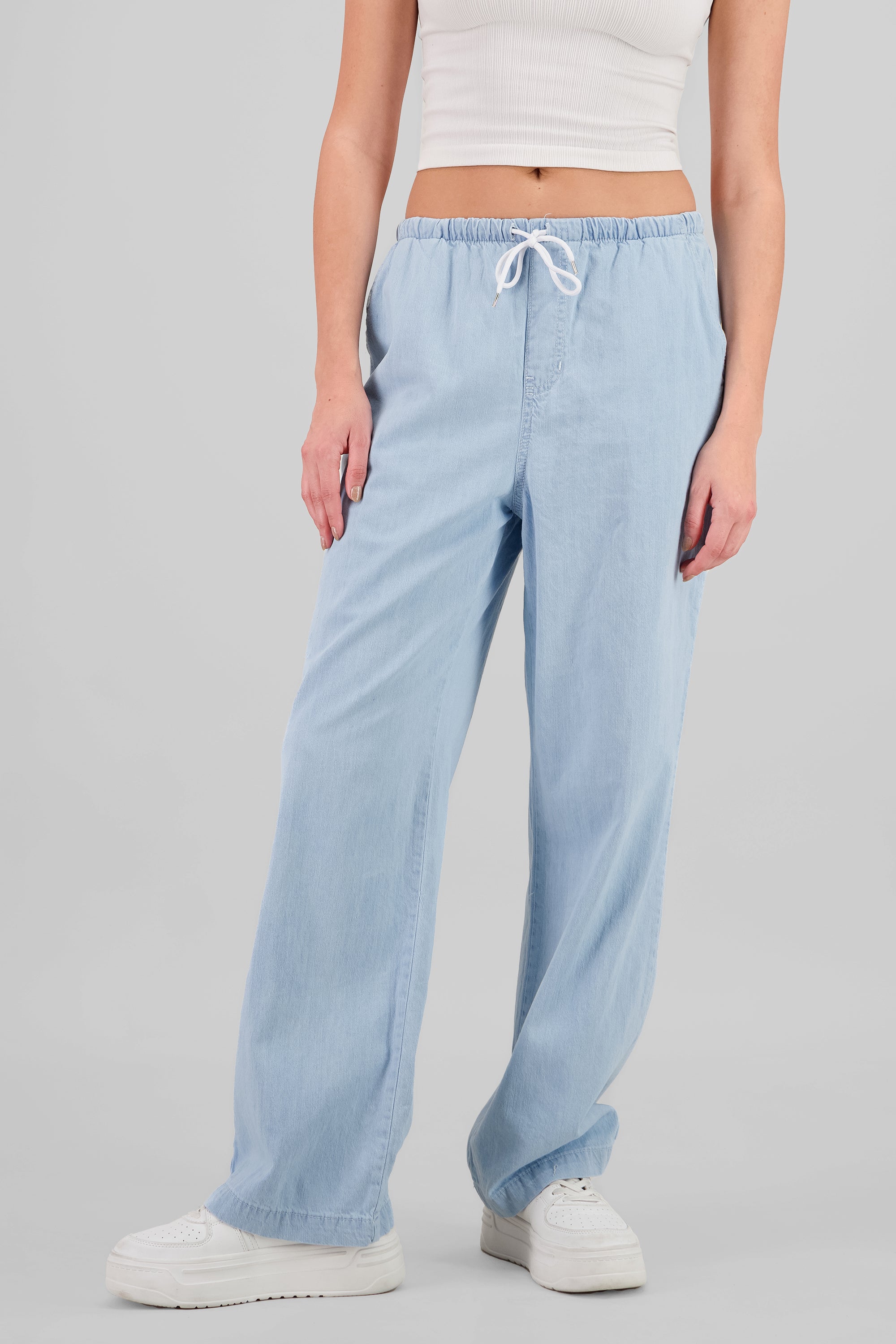 Pantalón wide leg con jareta LIGHT WASH