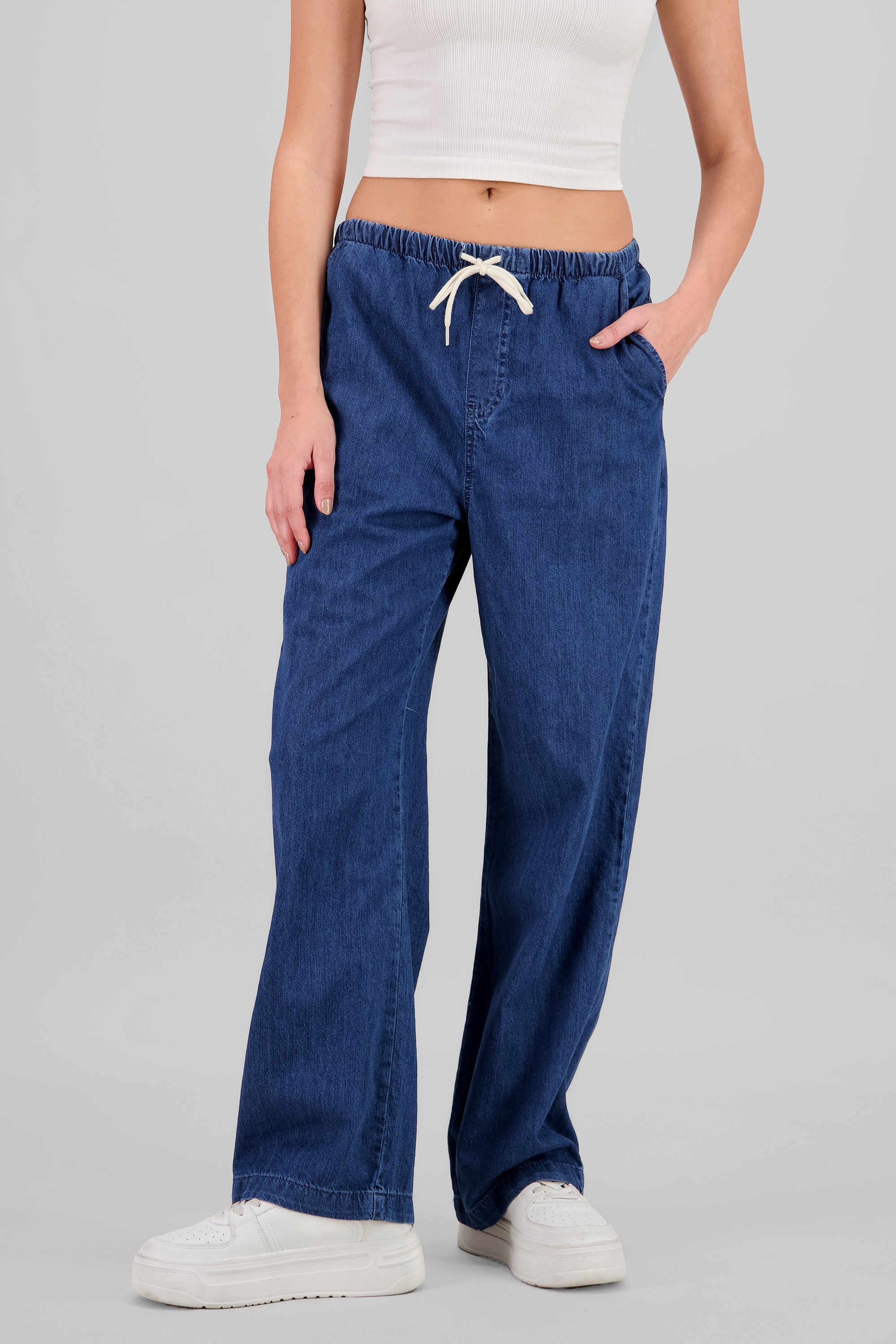 Pantalón wide leg con jareta MEDIUM WASH