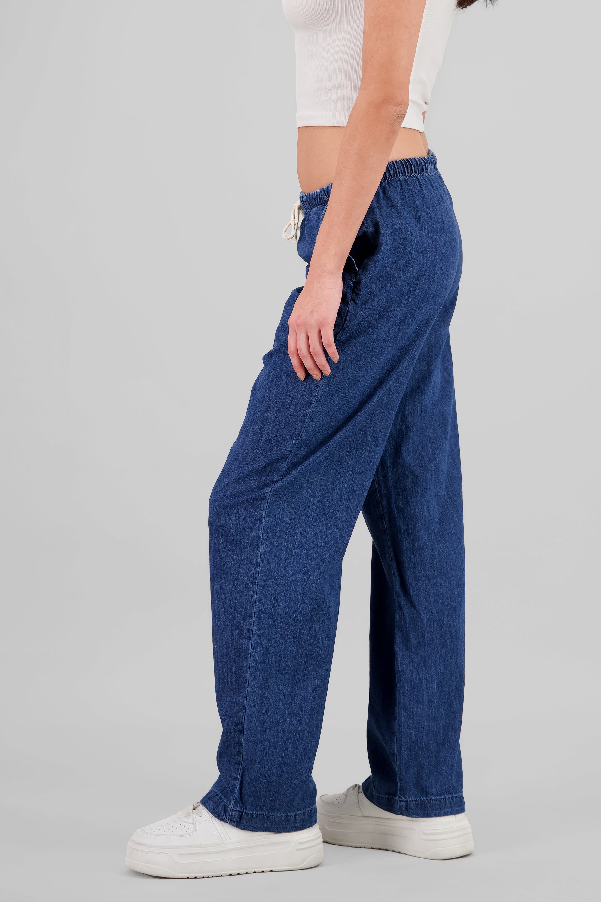 Pantalón wide leg con jareta MEDIUM WASH