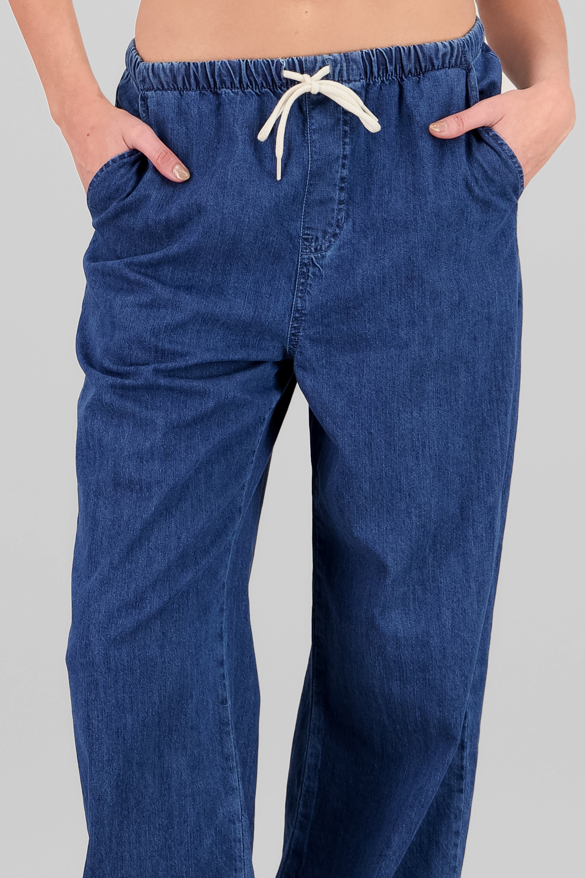Pantalón wide leg con jareta MEDIUM WASH