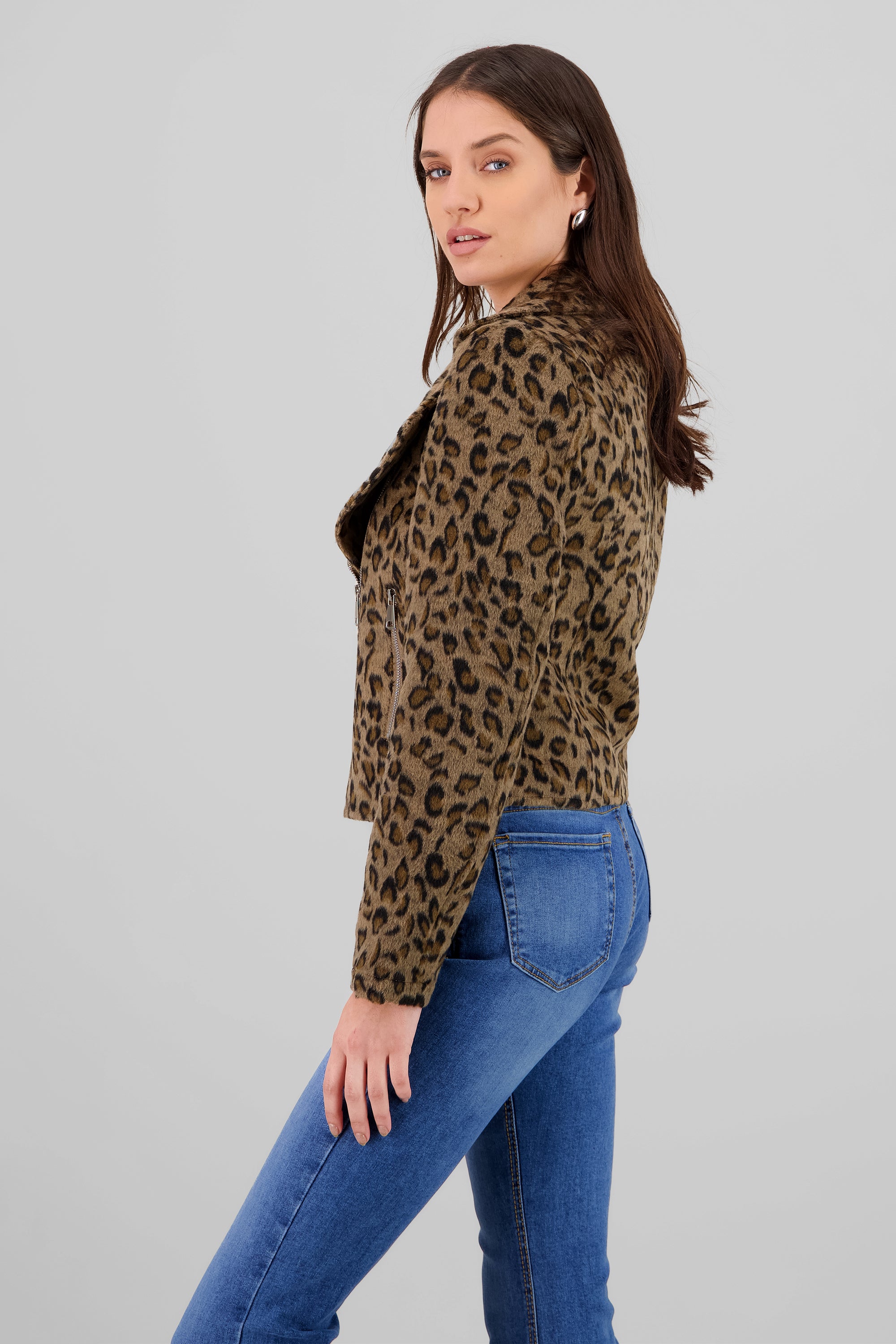 Chamarra biker animal print CAFE COMBO