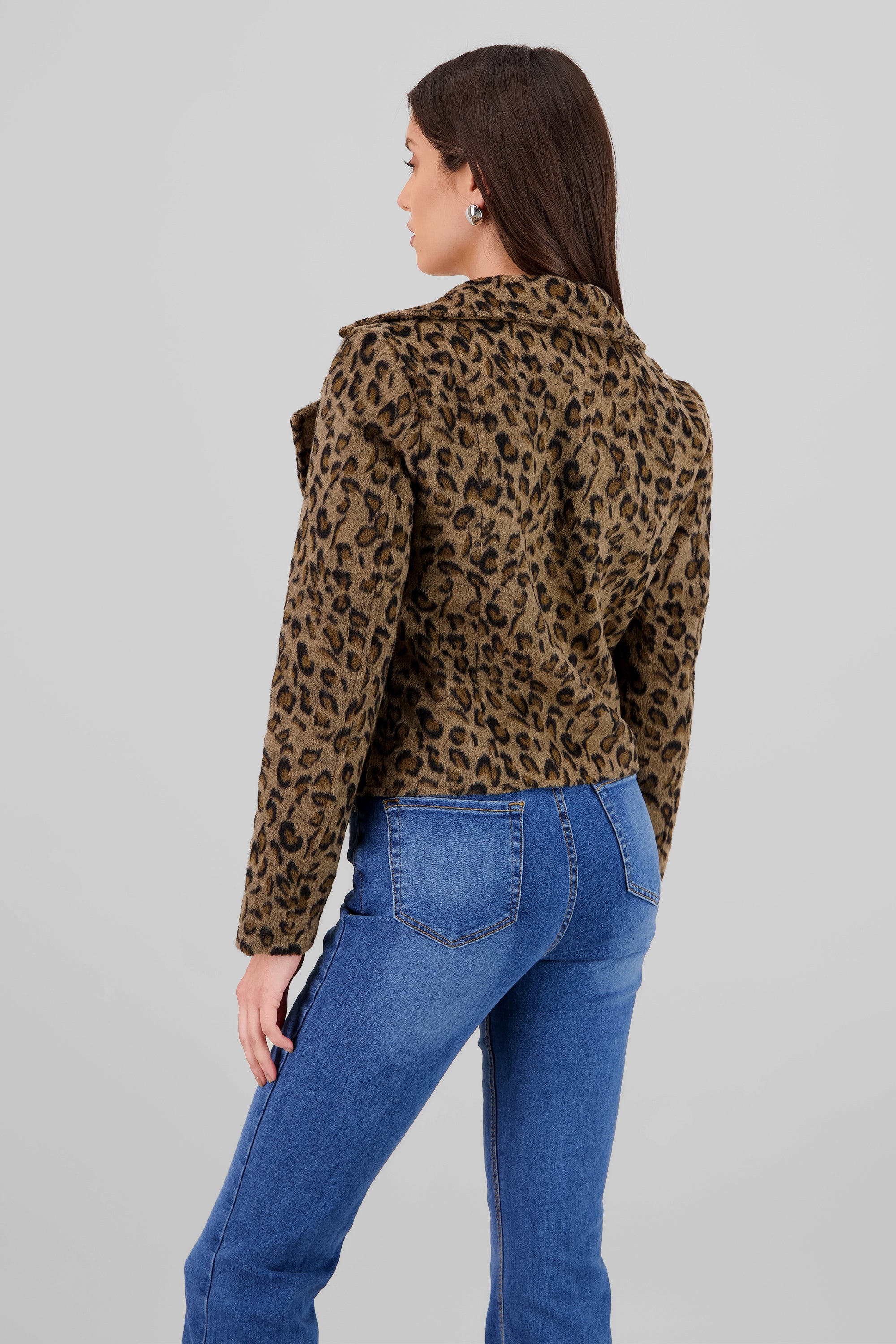 Chamarra biker animal print CAFE COMBO