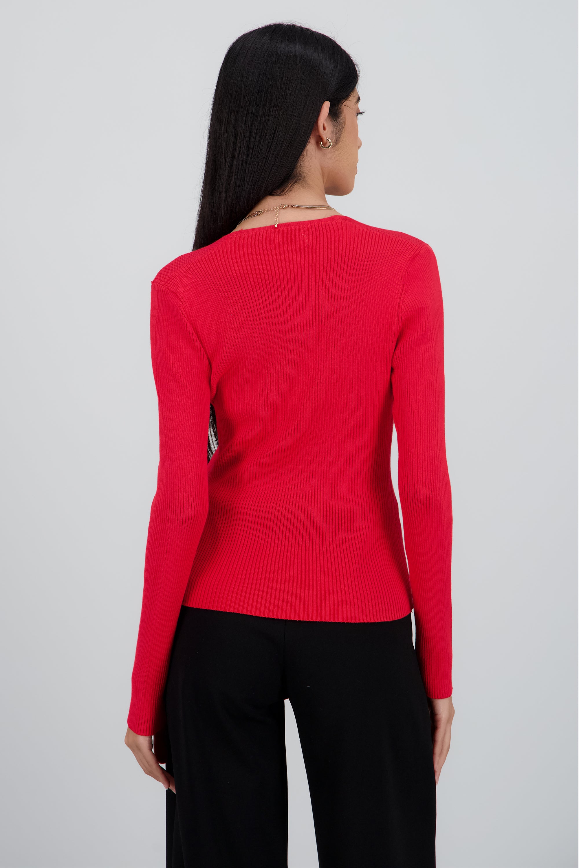 Sueter tejido de cuello cuadrado liso ROJO