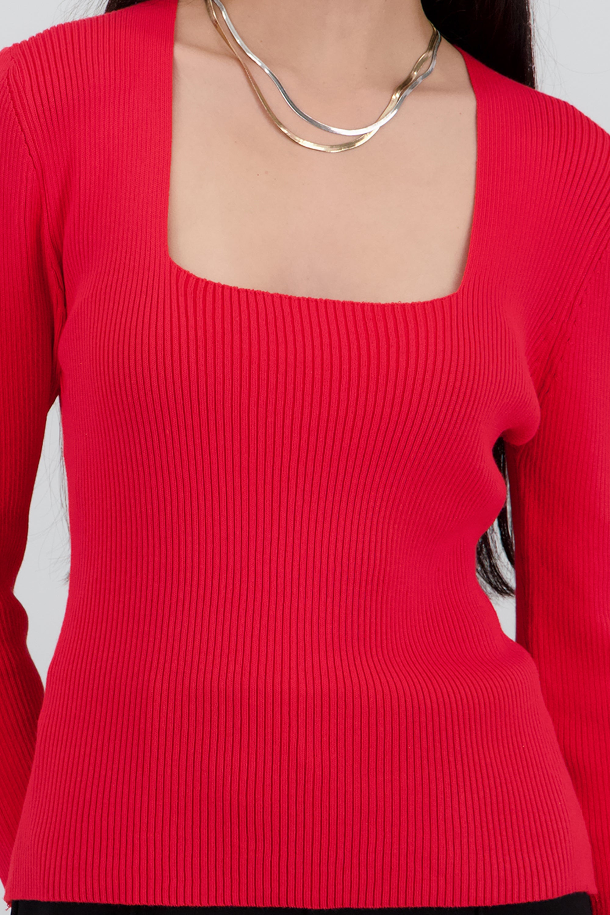 Sueter tejido de cuello cuadrado liso ROJO