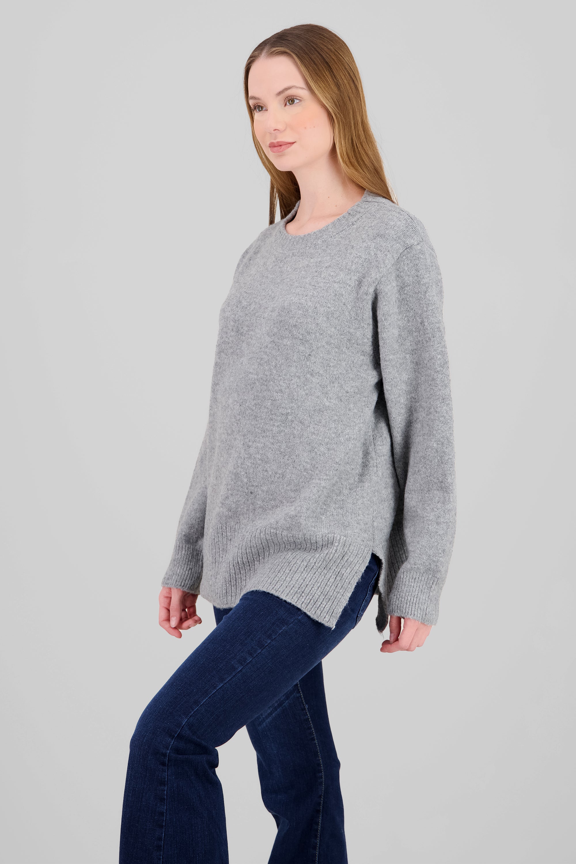 Sueter cuello redondo oversized liso GRIS