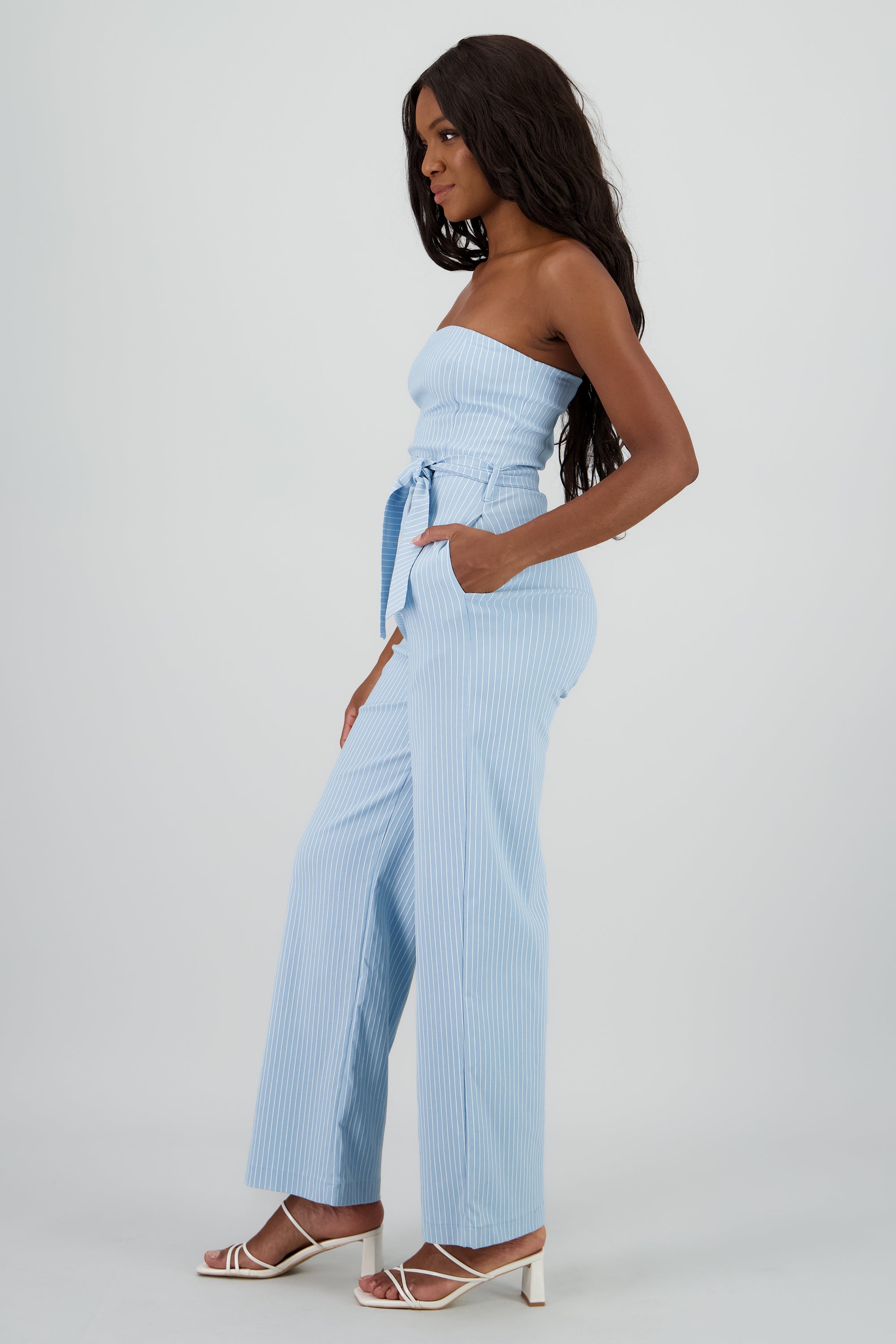 Jumpsuit strapples rayas detalle laso AZUL COMBO