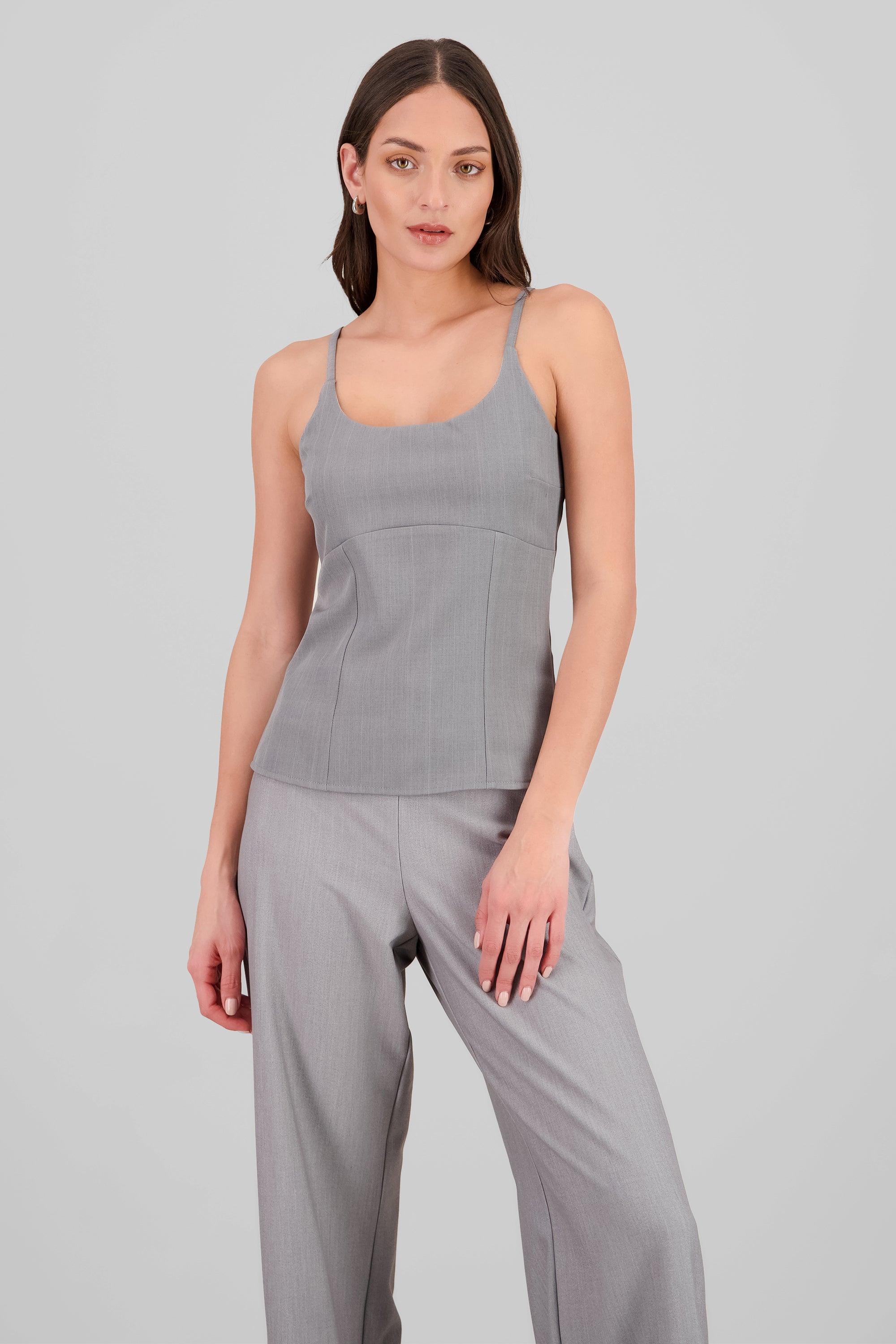 Blusa tirantes detalle cortes GRIS COMBO