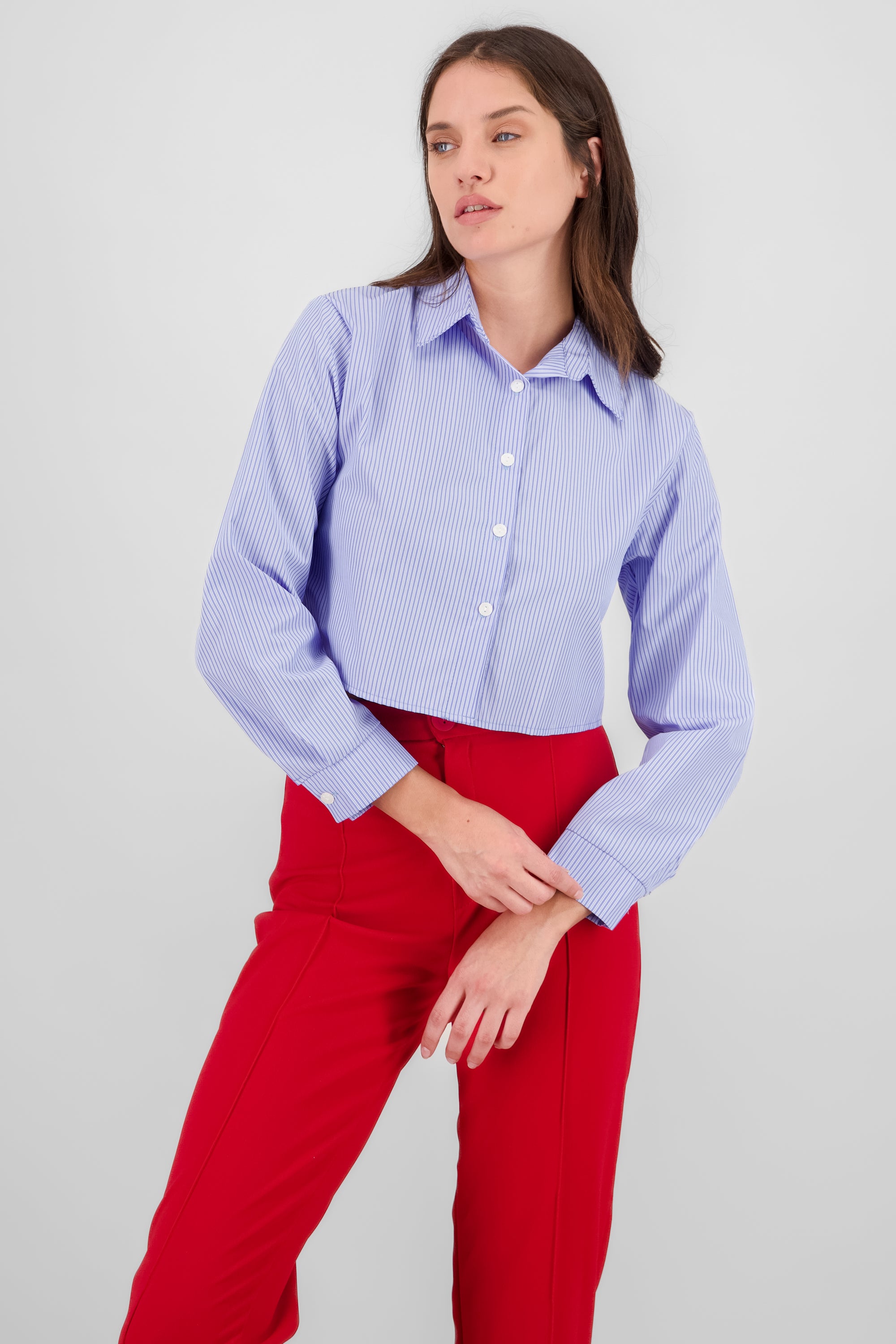 Camisa crop manga larga rayas AZUL COMBO