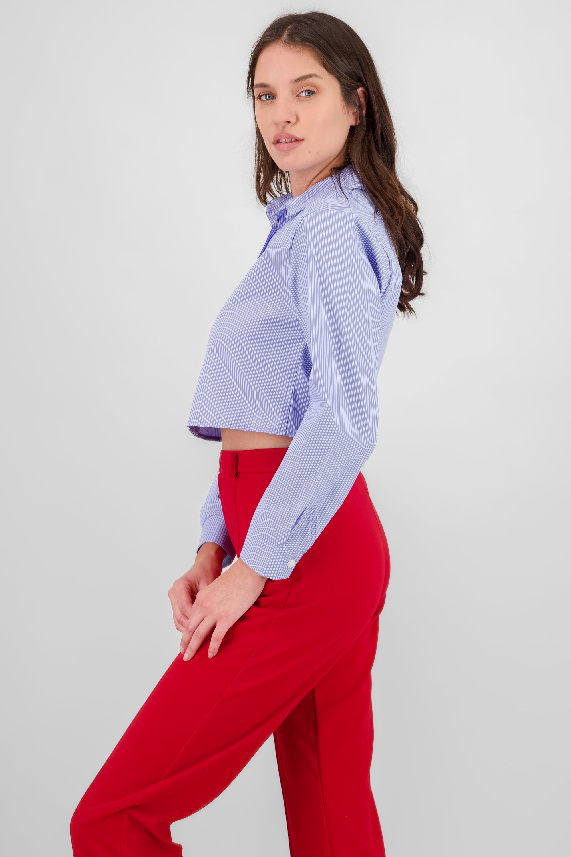 Camisa crop manga larga rayas AZUL COMBO