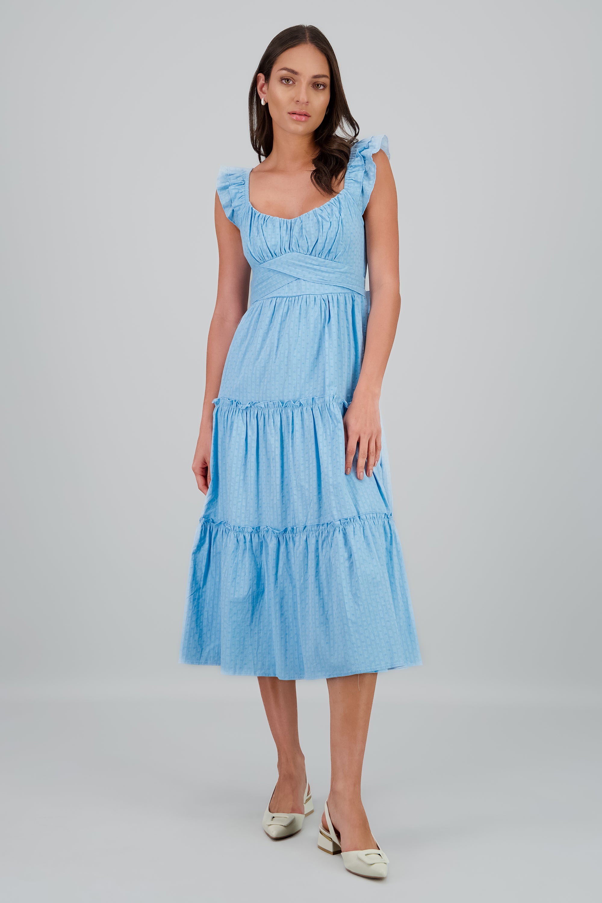 Vestido maxi con detalle bordado AZUL CIELO