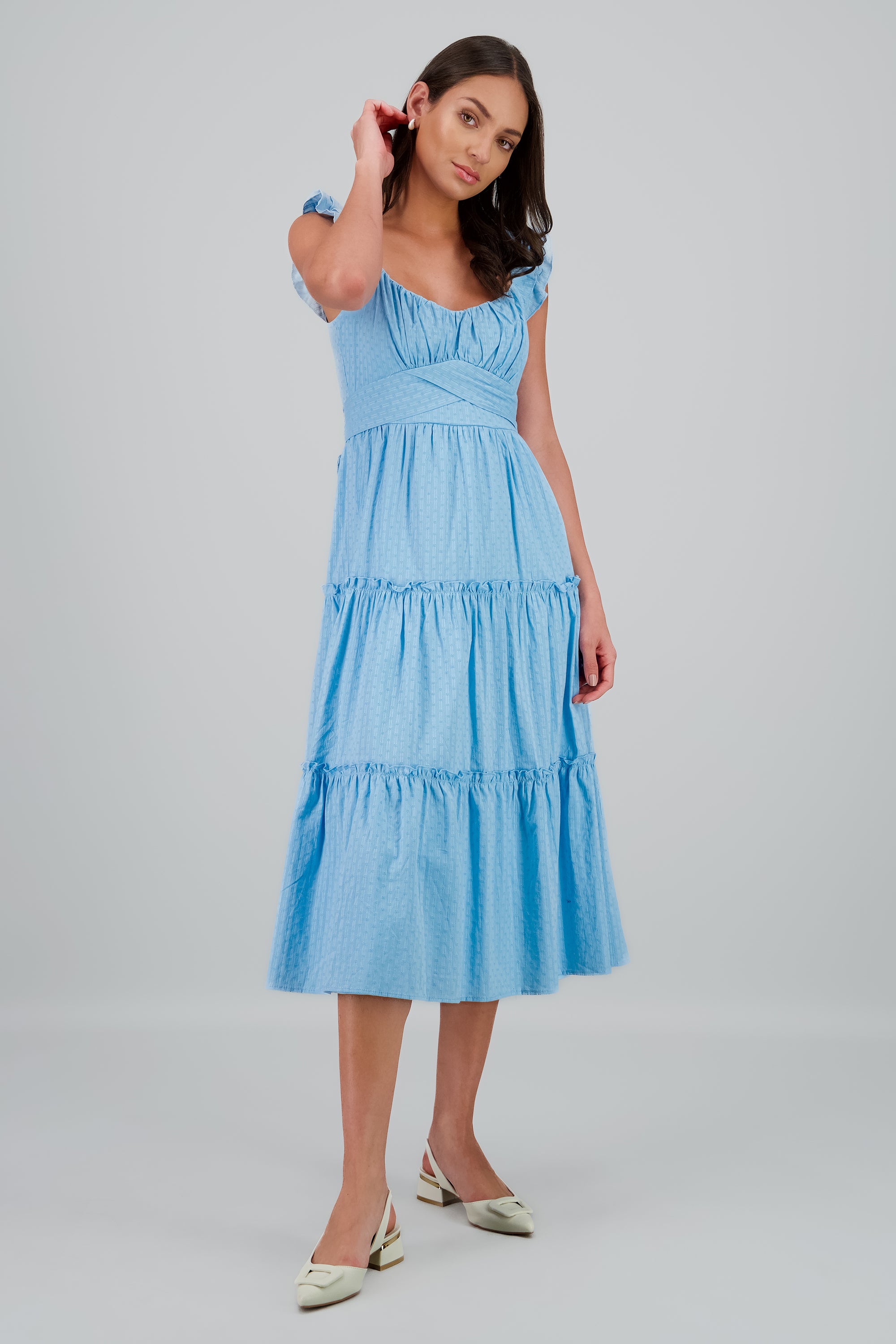 Vestido maxi con detalle bordado AZUL CIELO