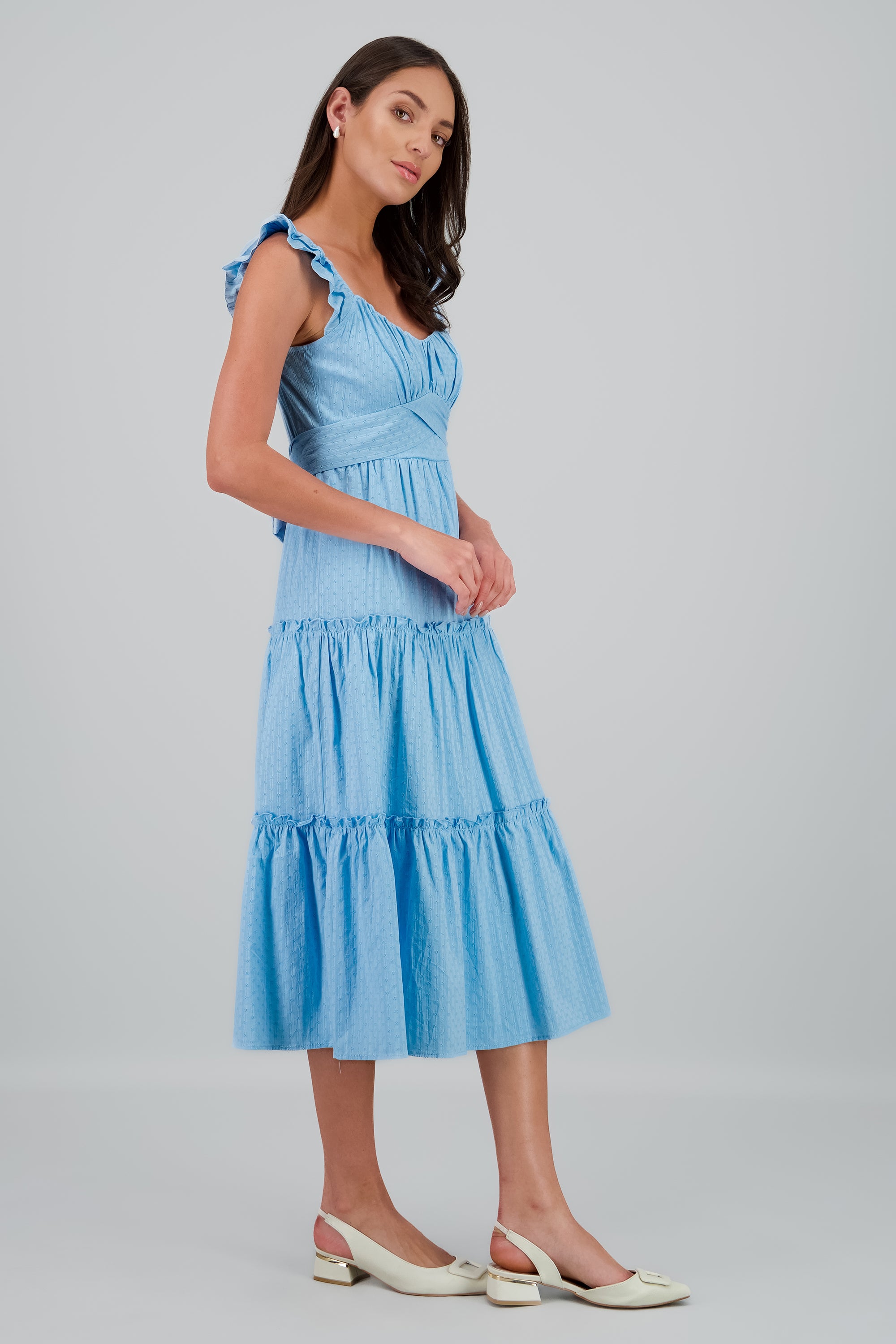 Vestido maxi con detalle bordado AZUL CIELO