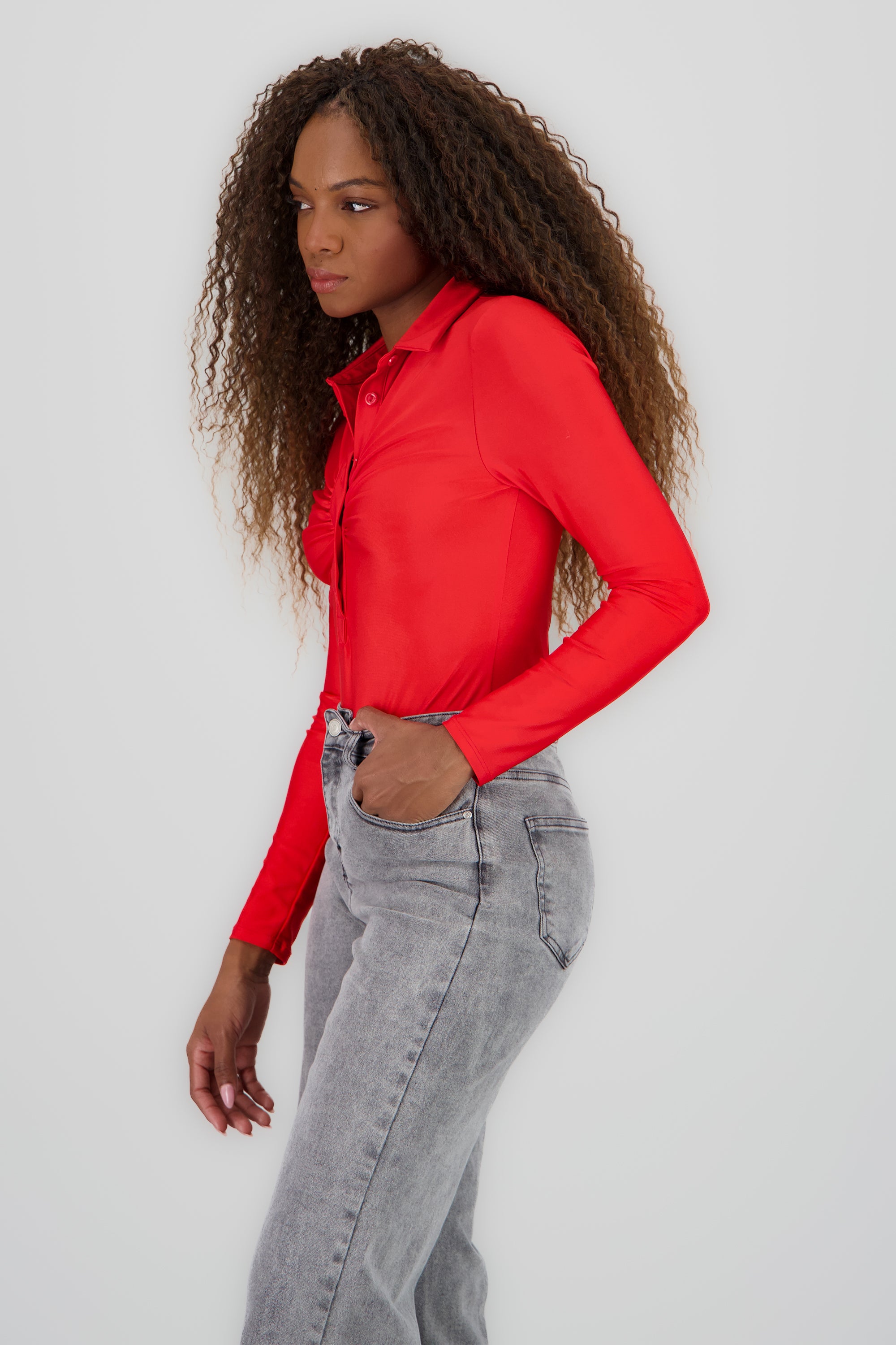 Bodysuit cuello polo detalle drapeado ROJO