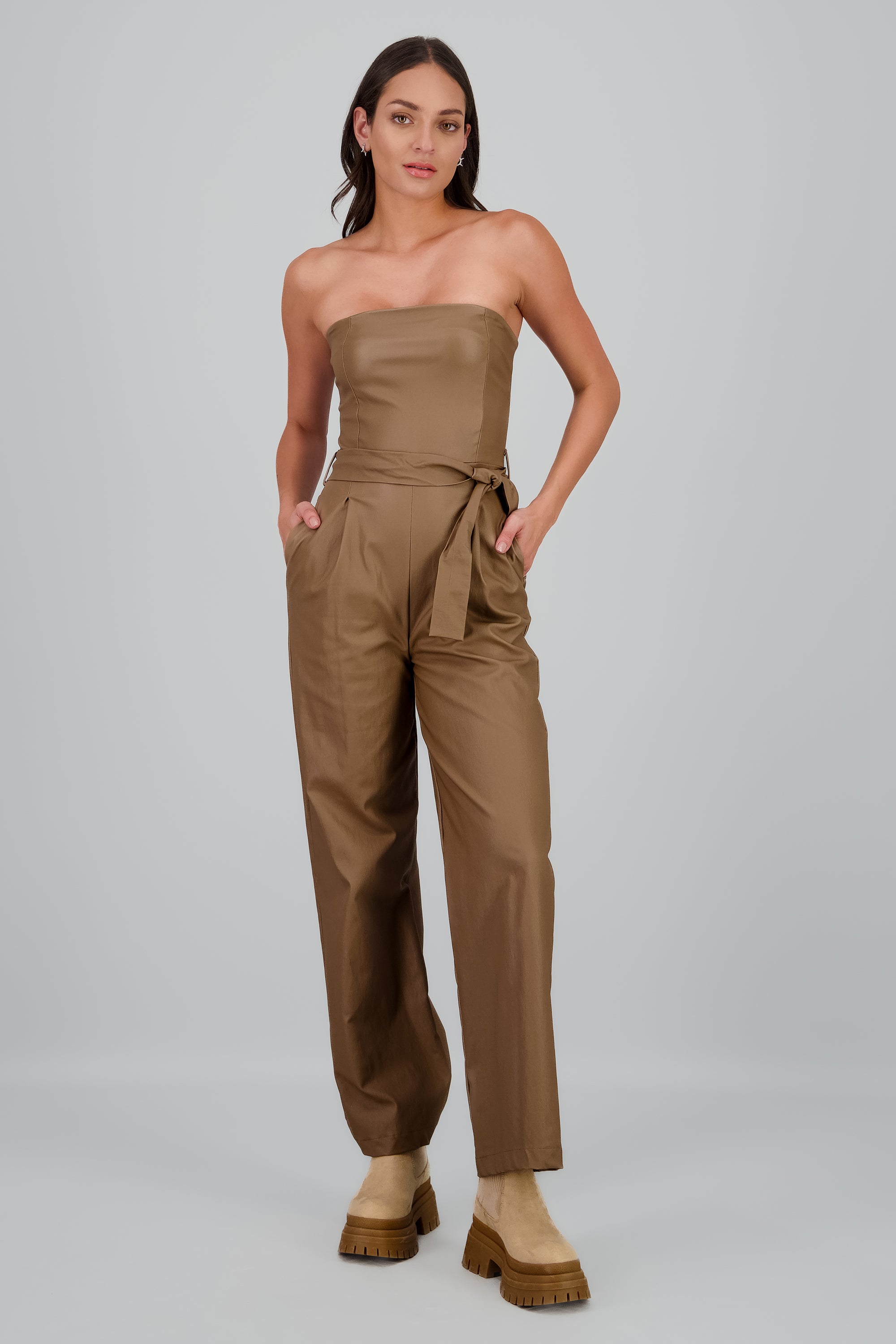 Jumpsuit pu strapples CAFE