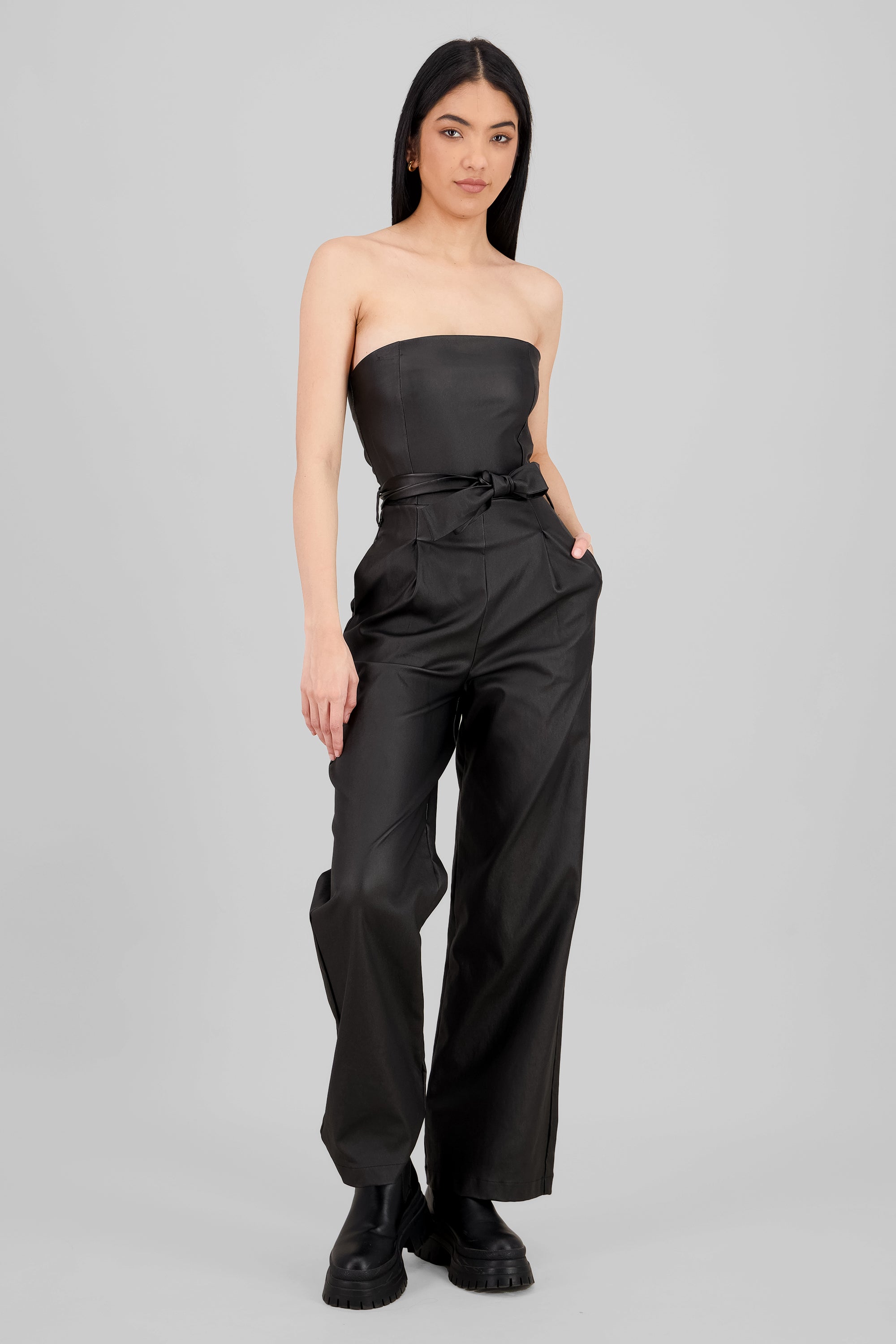 Jumpsuit pu strapples NEGRO