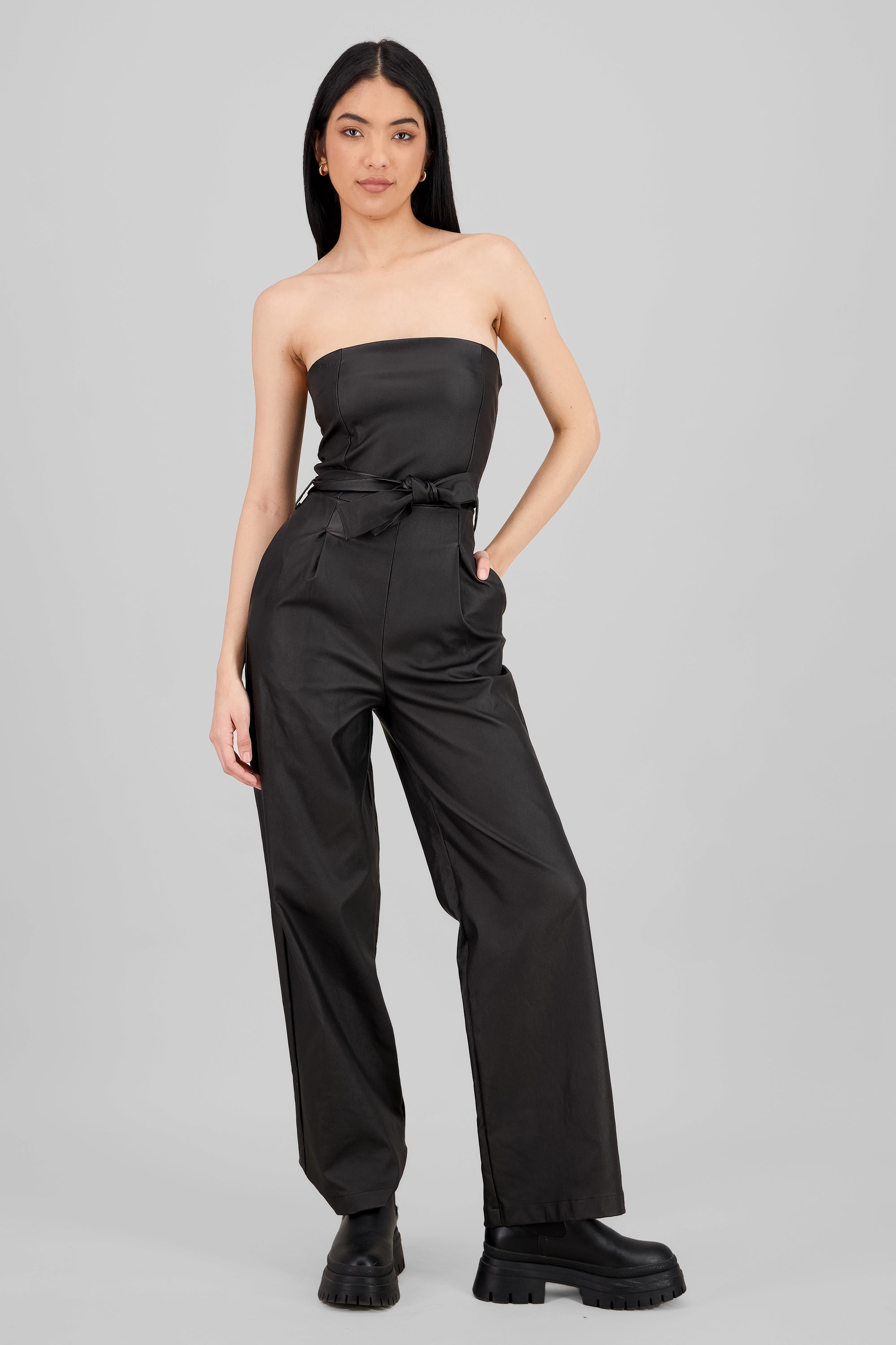 Jumpsuit pu strapples NEGRO