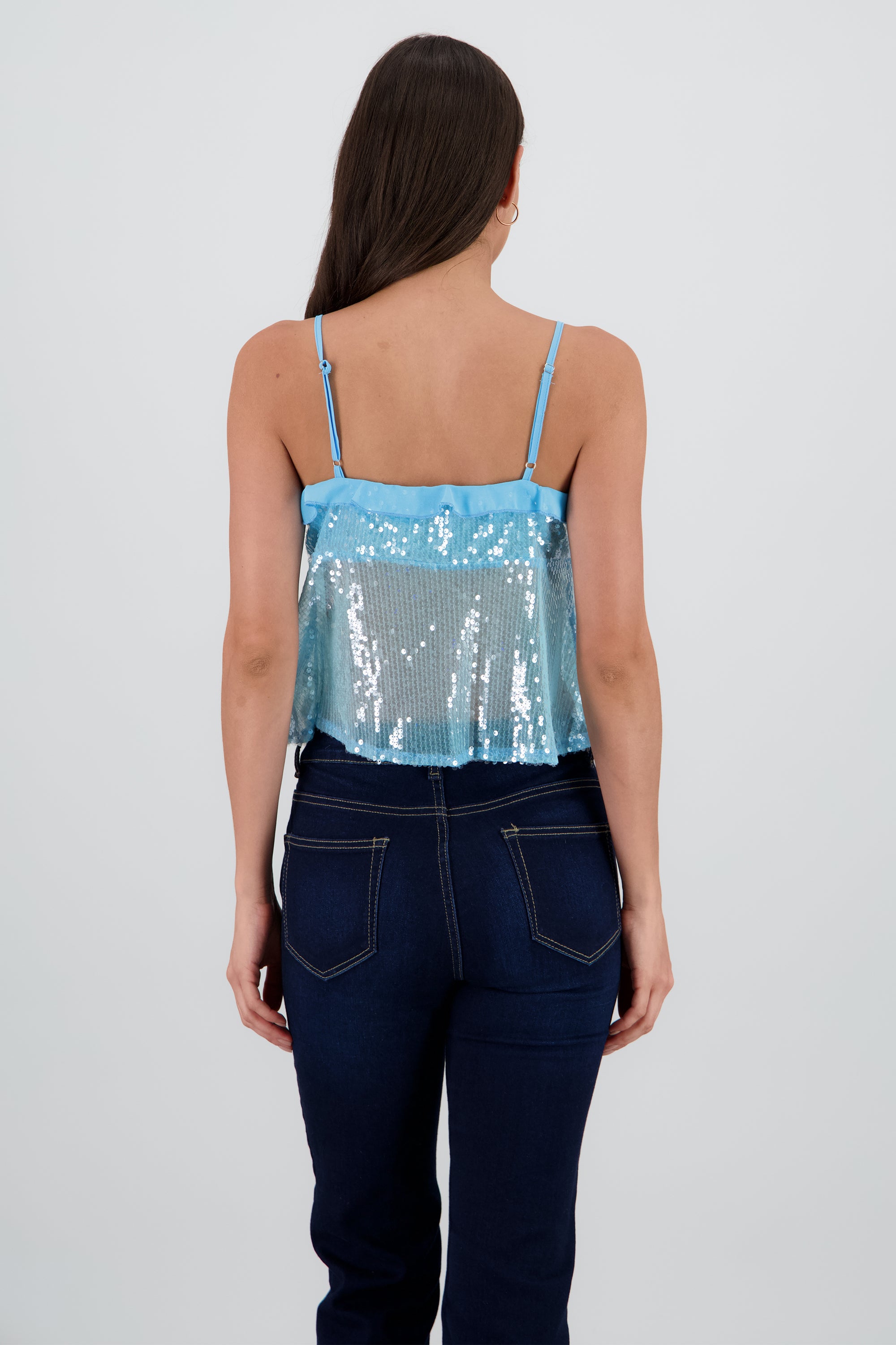 Blusa lentejuela tirantes AZUL CIELO