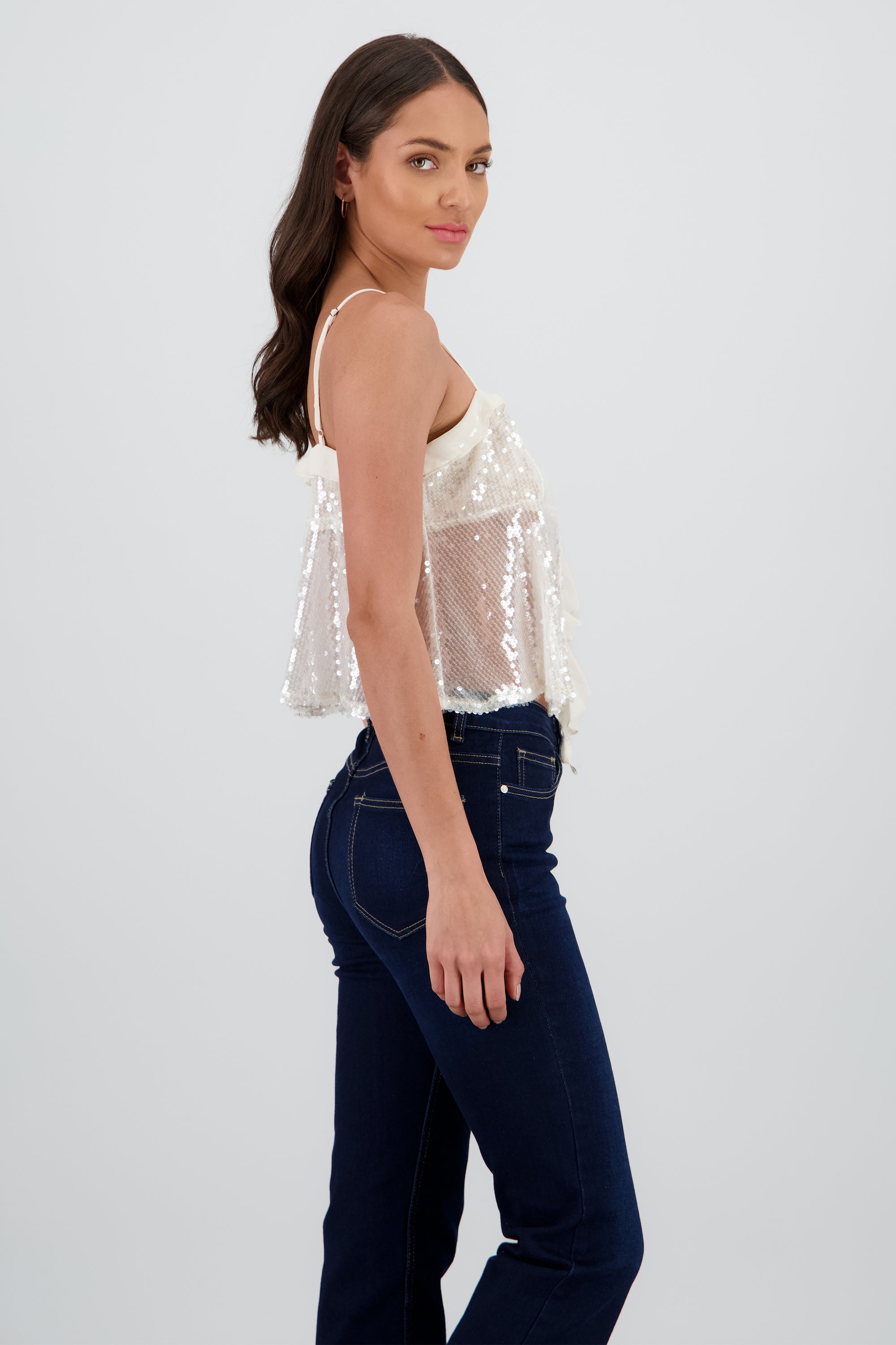 Blusa lentejuela tirantes HUESO