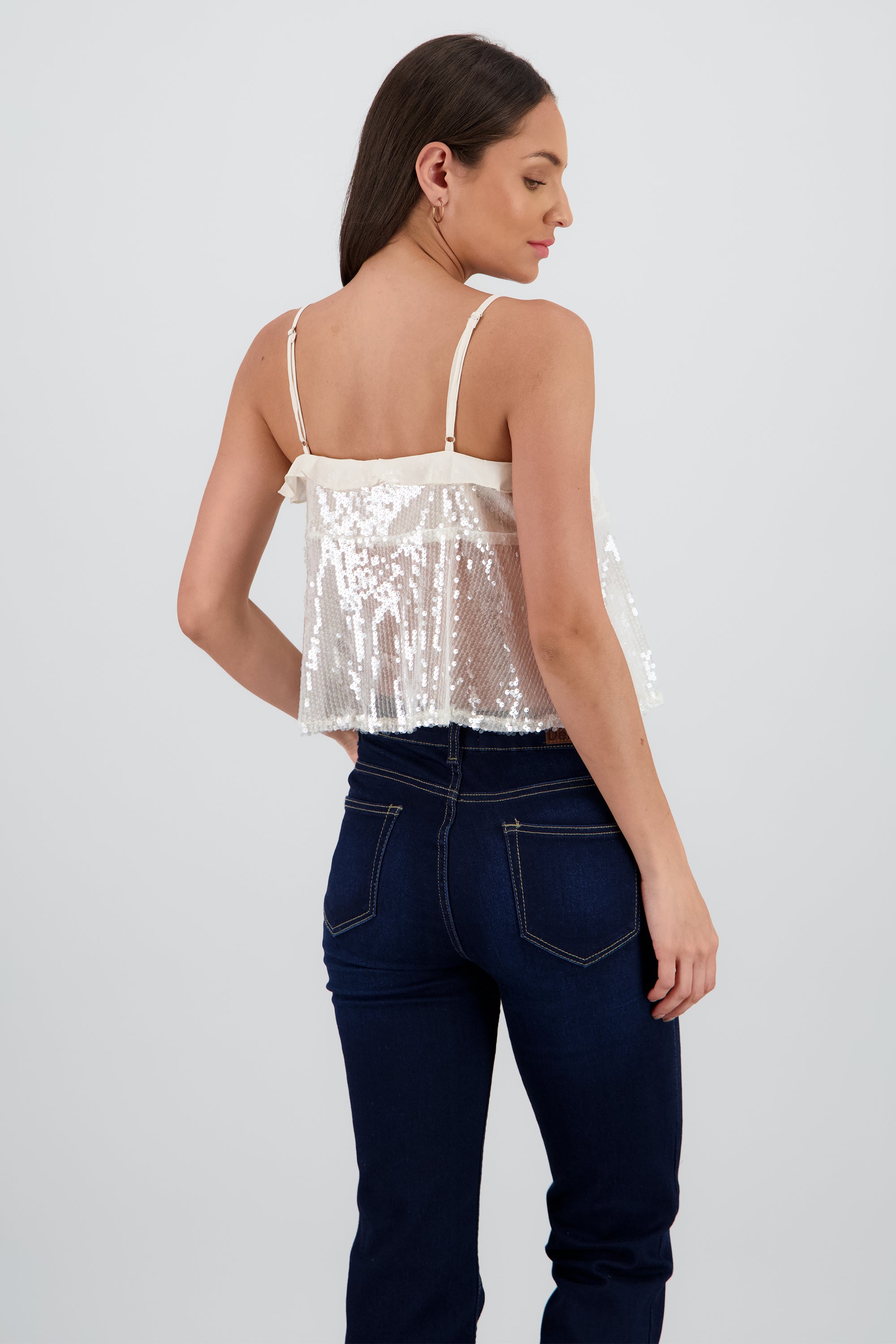 Blusa lentejuela tirantes HUESO