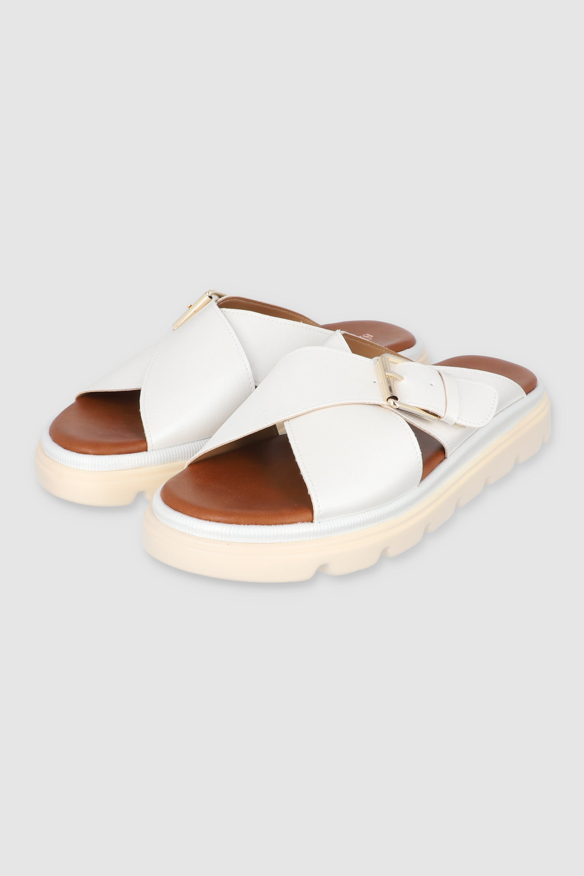 Sandalia suela dentada tiras cruzadas hebilla BLANCO