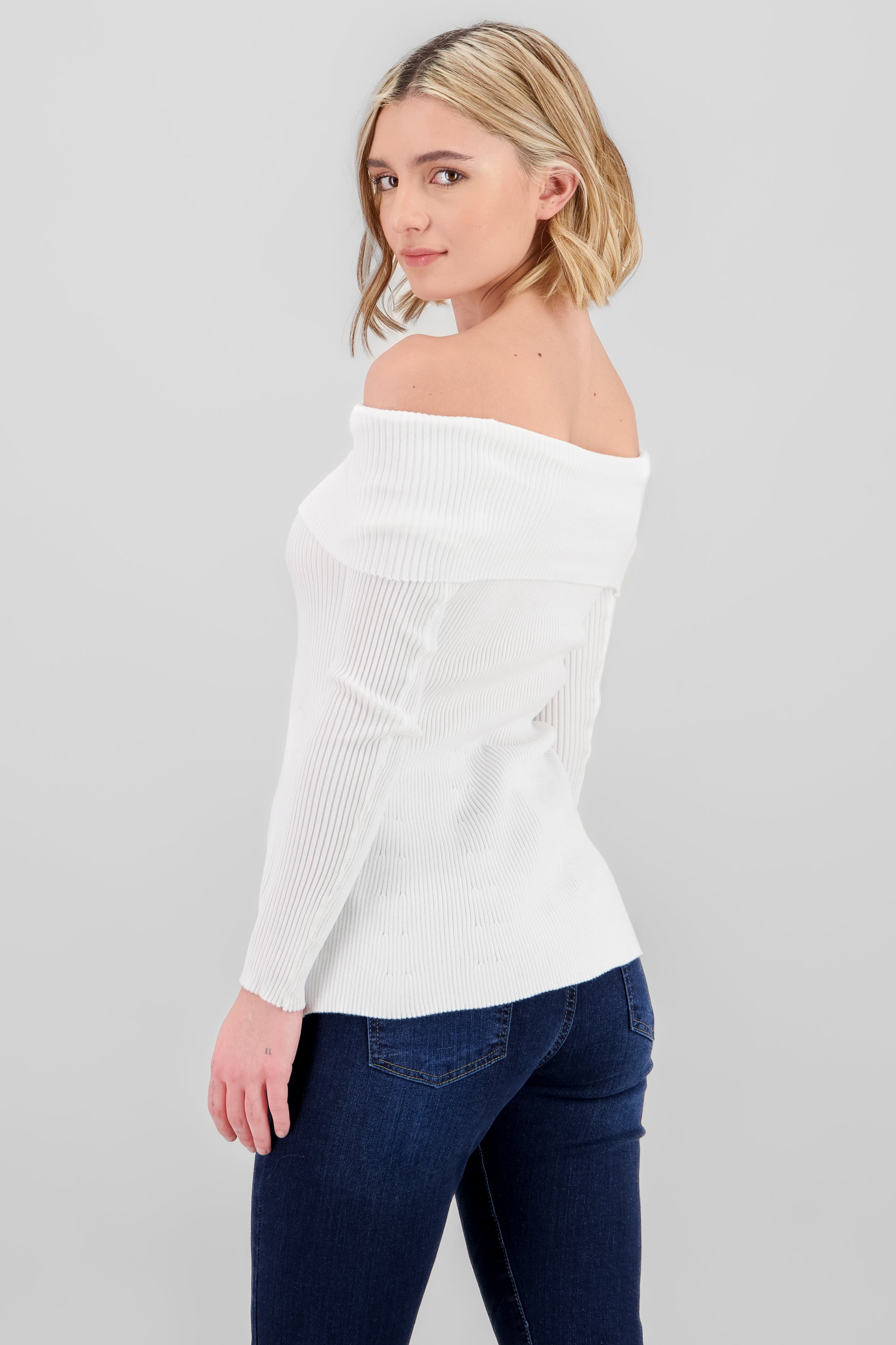 Top sin hombros tejido rib BLANCO