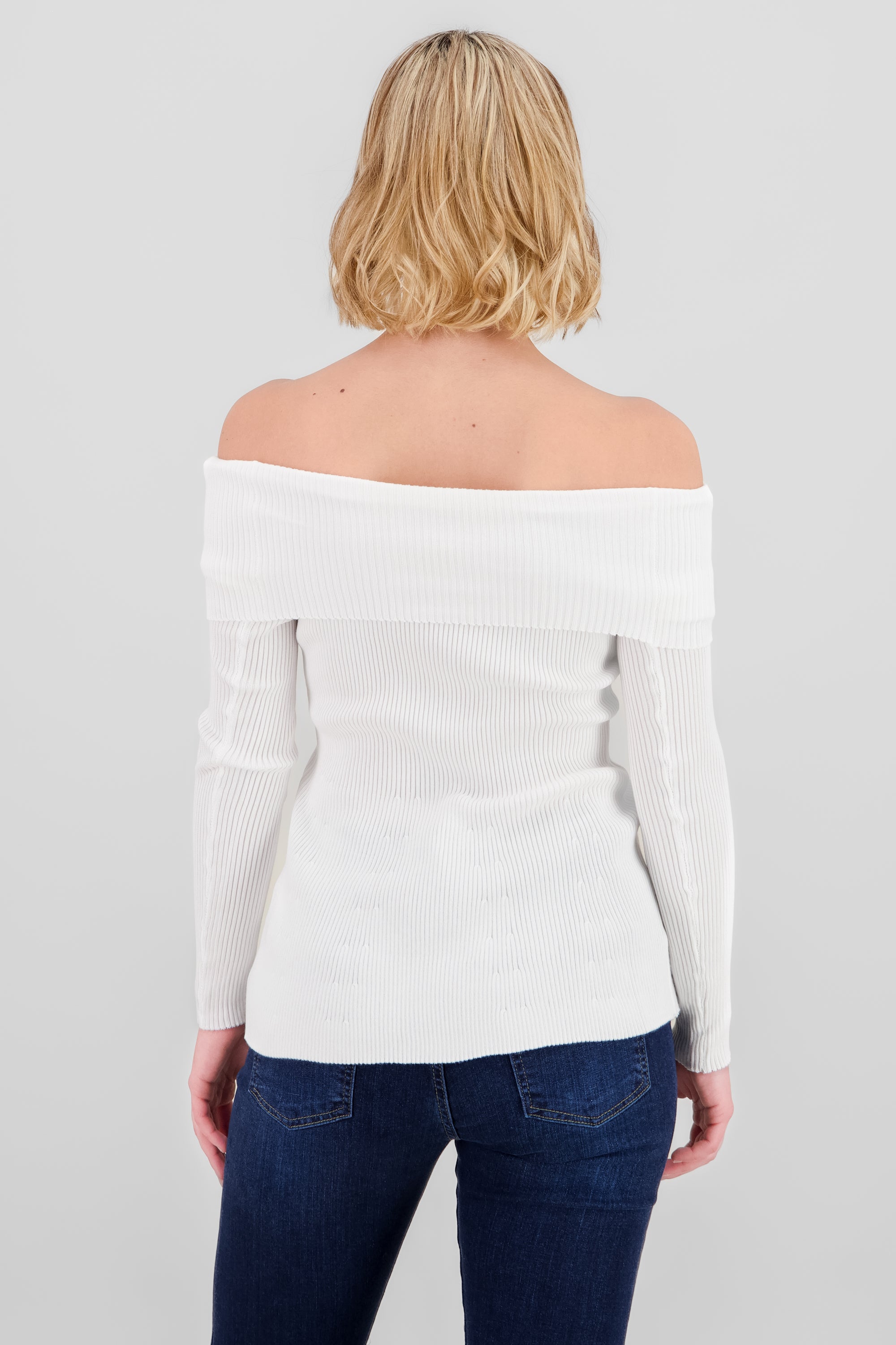 Top sin hombros tejido rib BLANCO