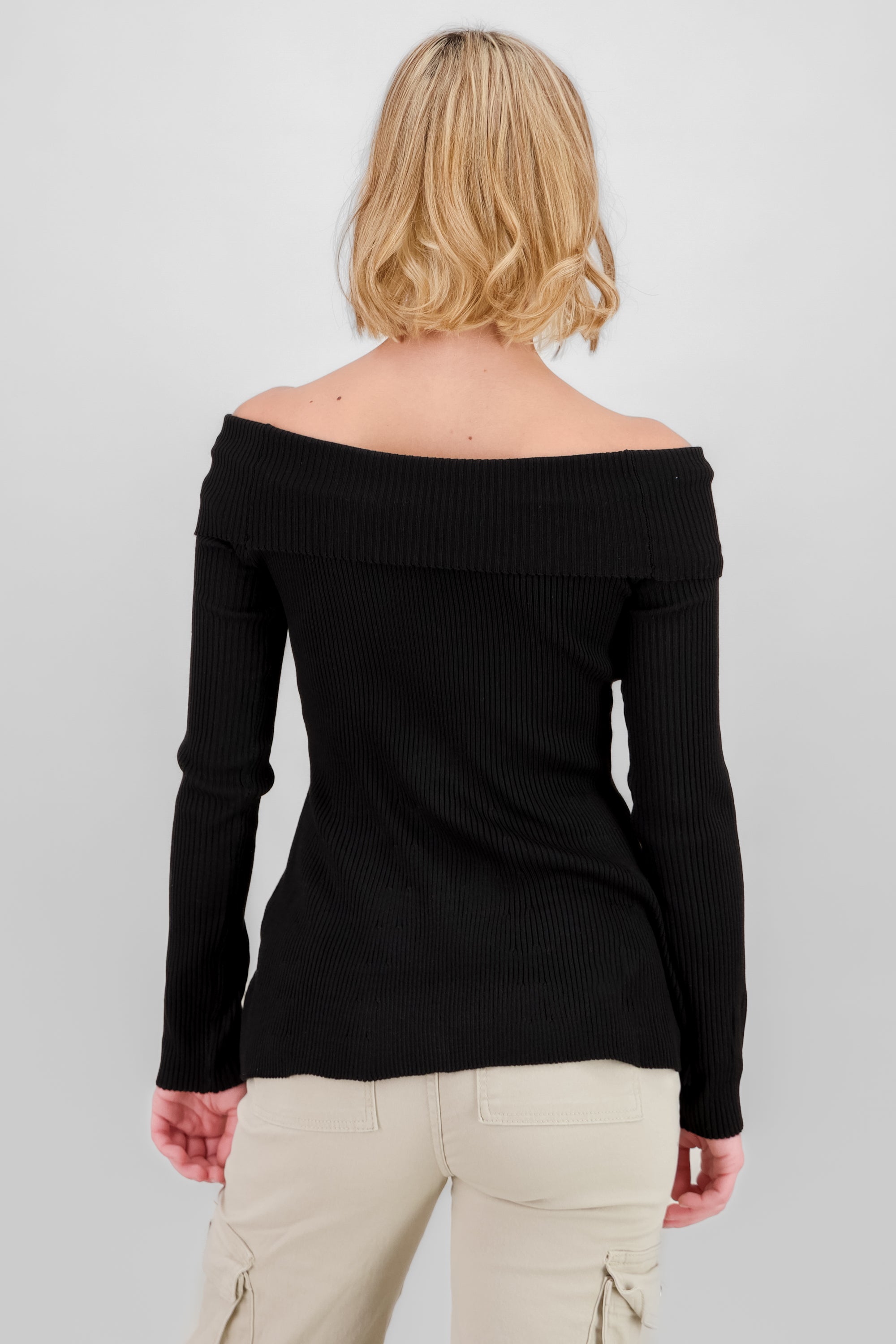 Top sin hombros tejido rib NEGRO