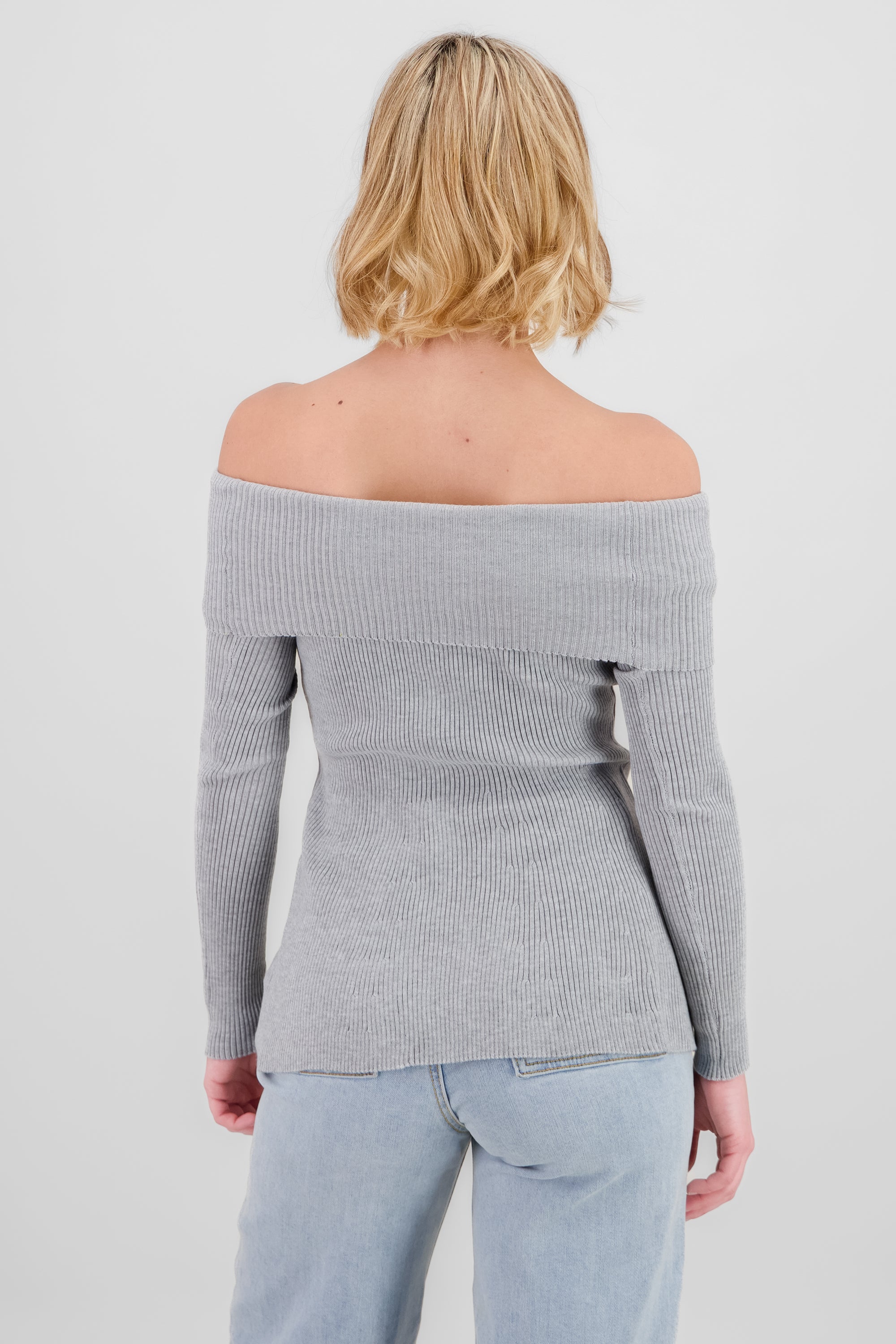 Top sin hombros tejido rib GRIS JASPE