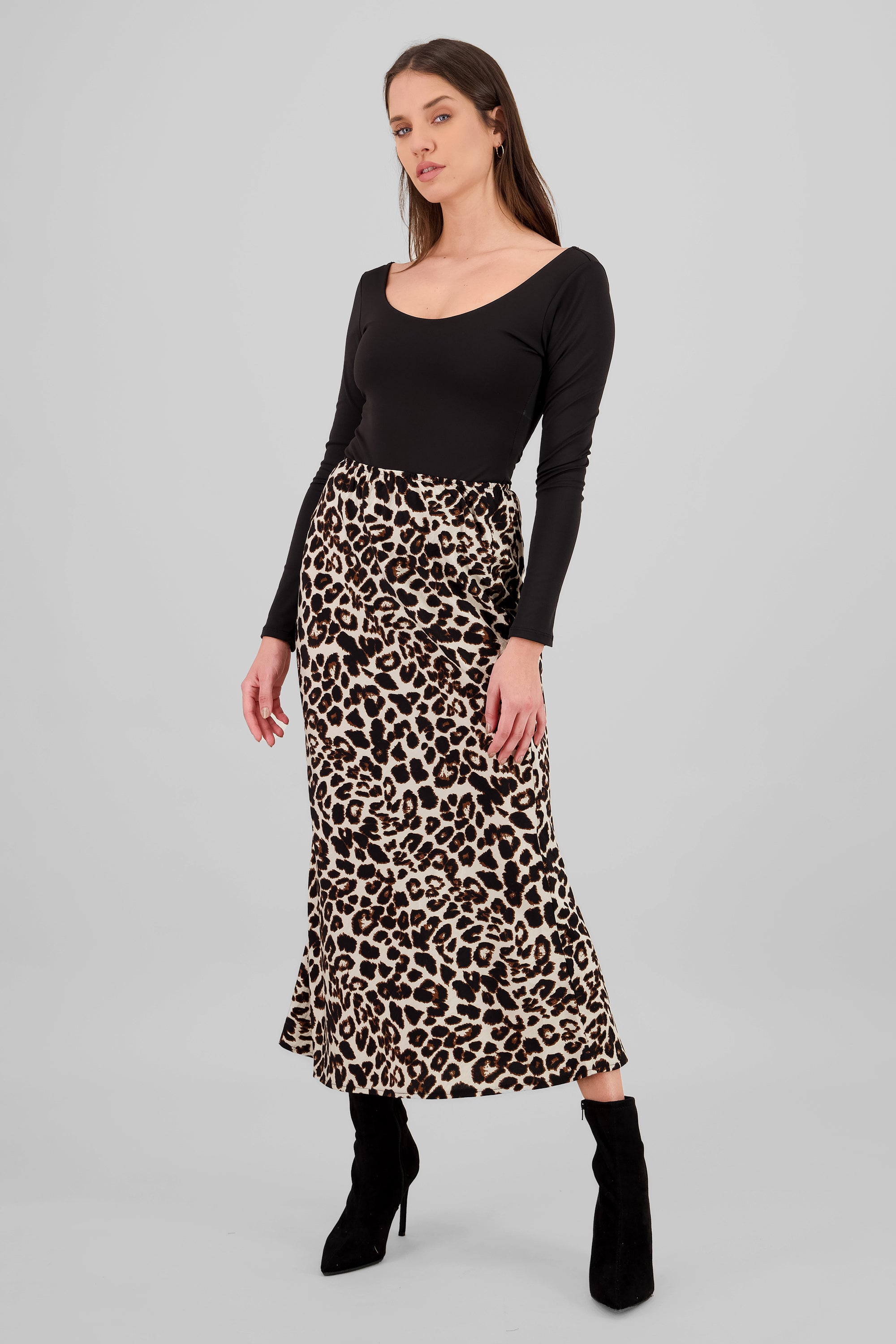 Falda maxi animal print KHAKI COMBO