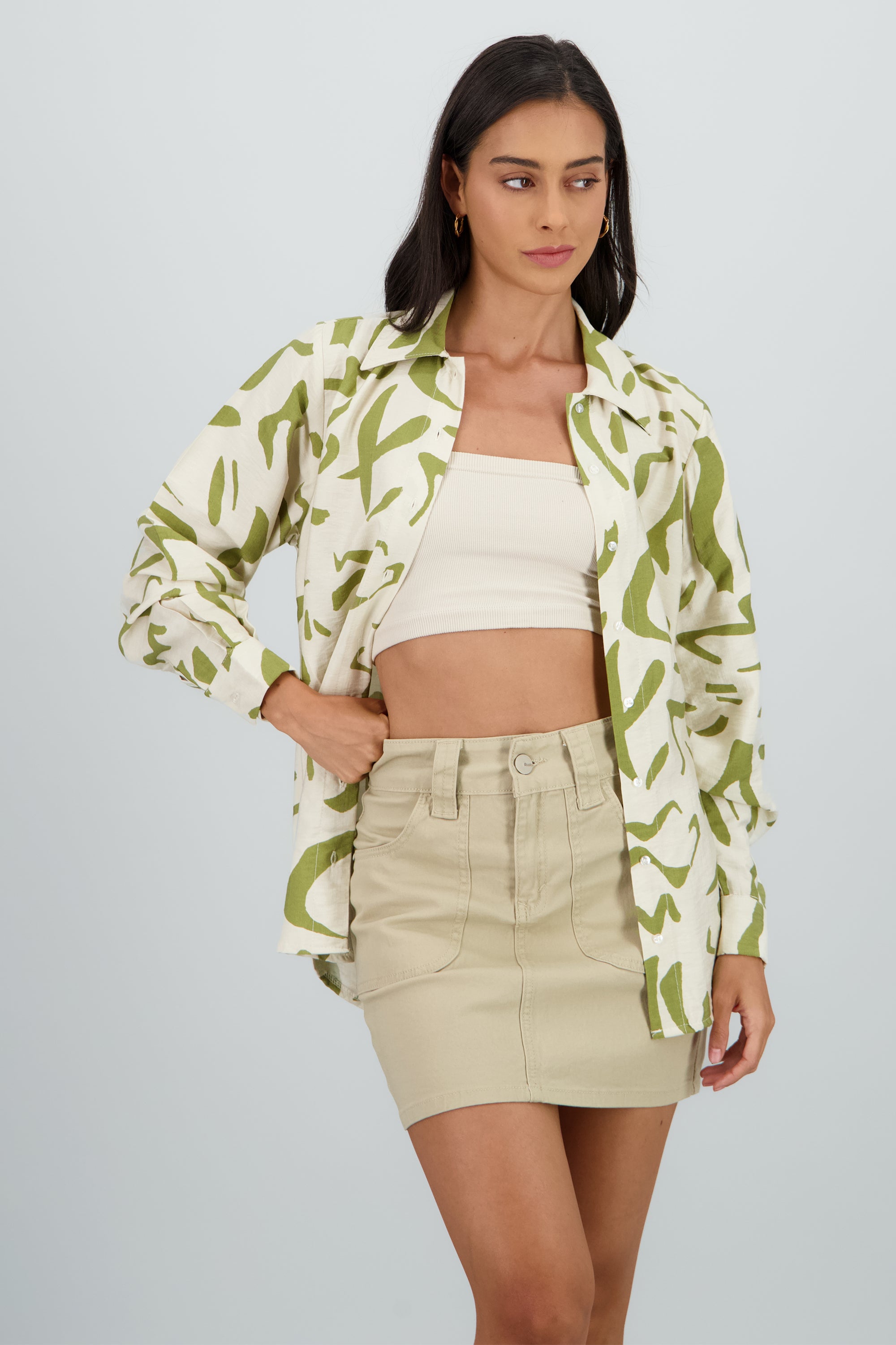 Camisa oversized detalle estampado BLANCO COMBO