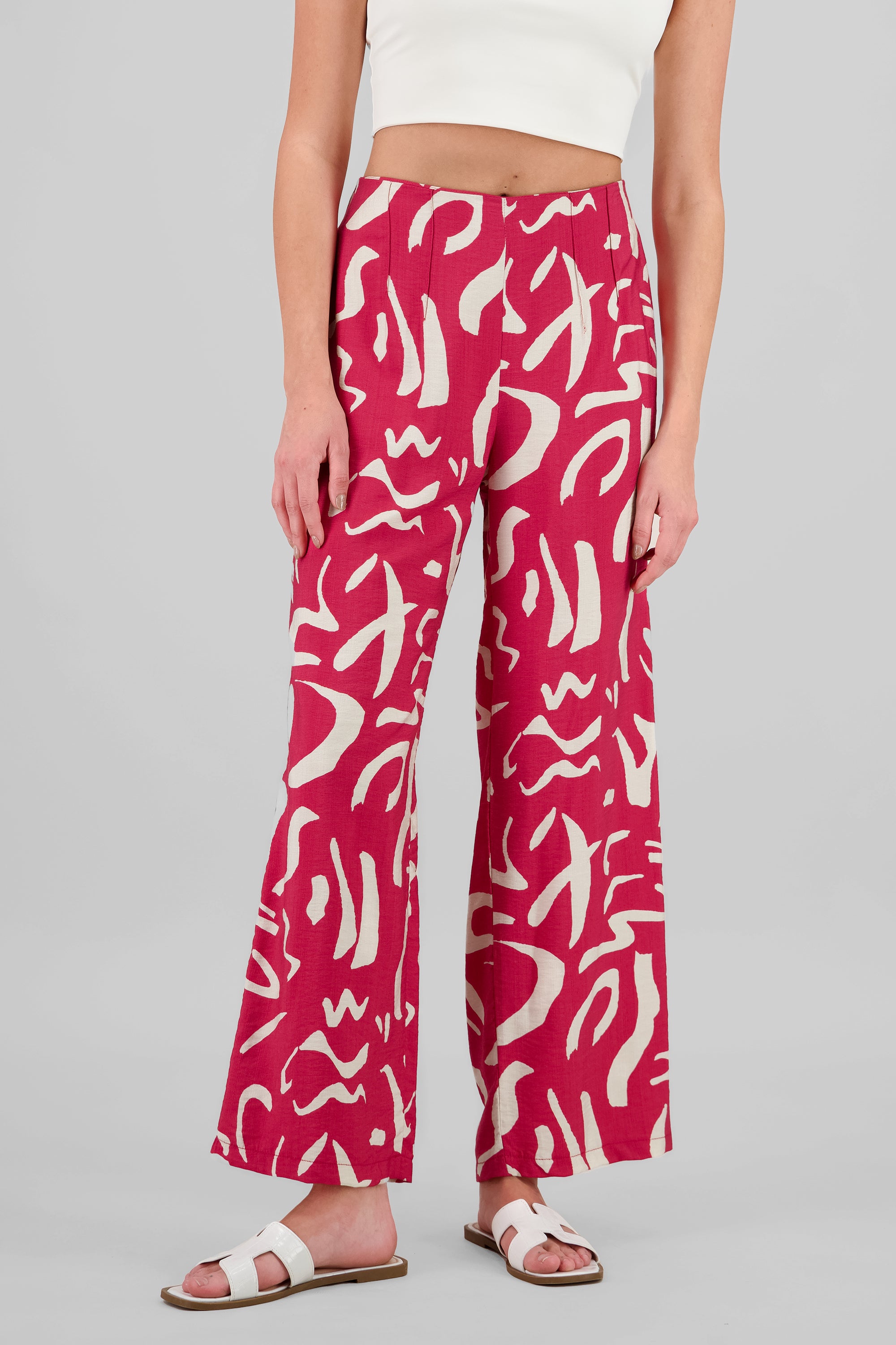 Pantalon wide leg estampado detalle pinzas ROJO COMBO