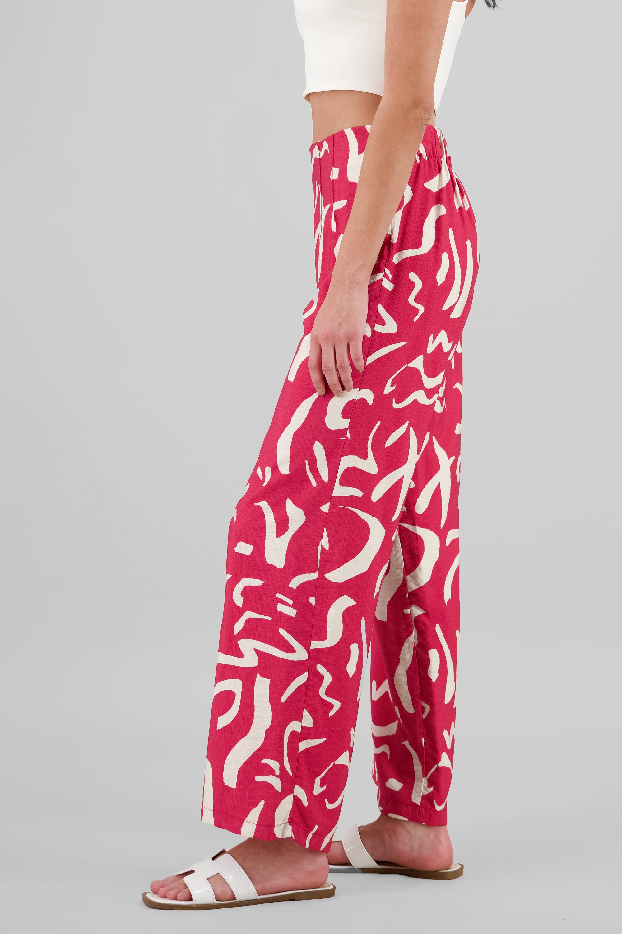 Pantalon wide leg estampado detalle pinzas ROJO COMBO