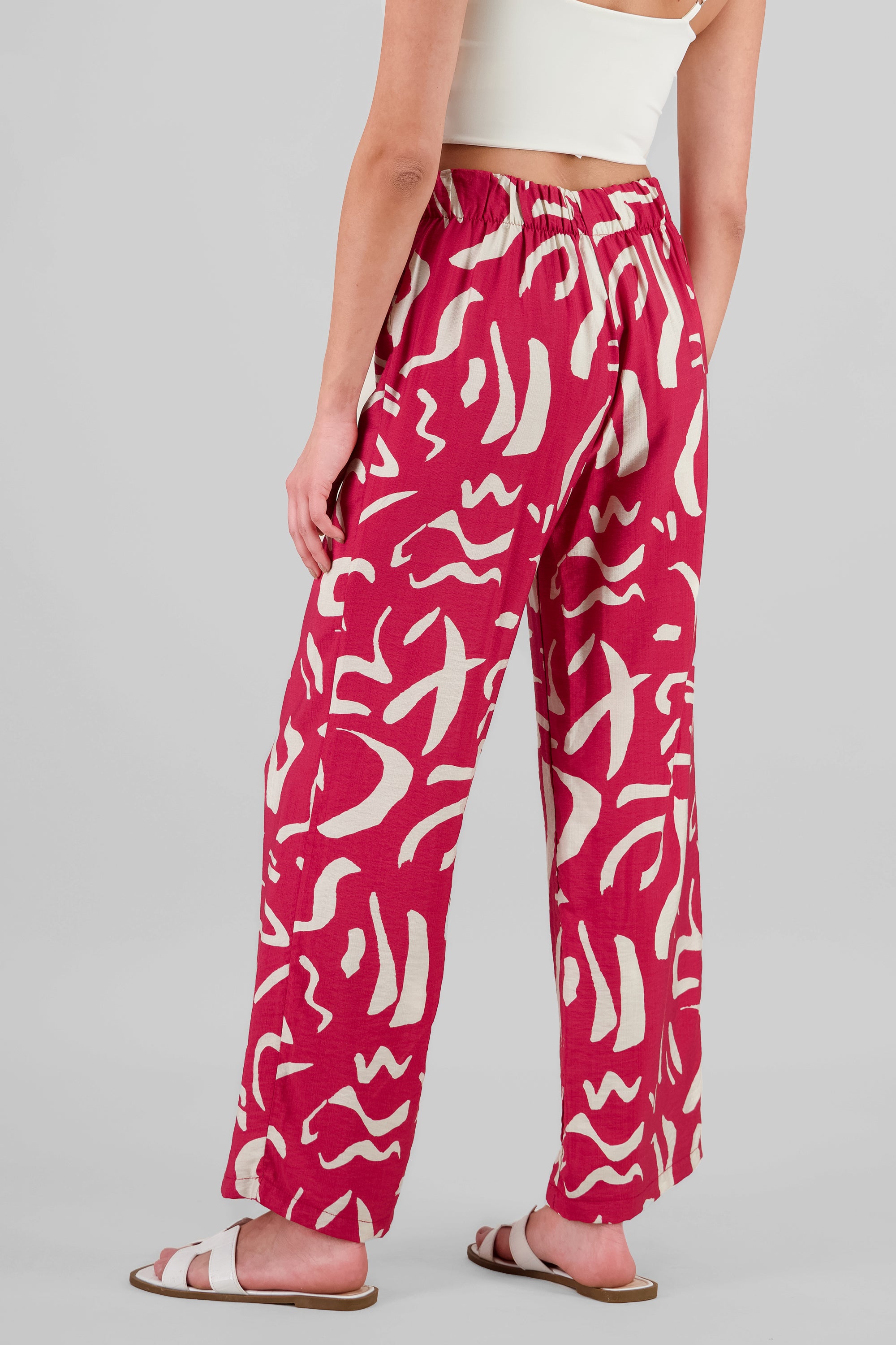 Pantalon wide leg estampado detalle pinzas ROJO COMBO